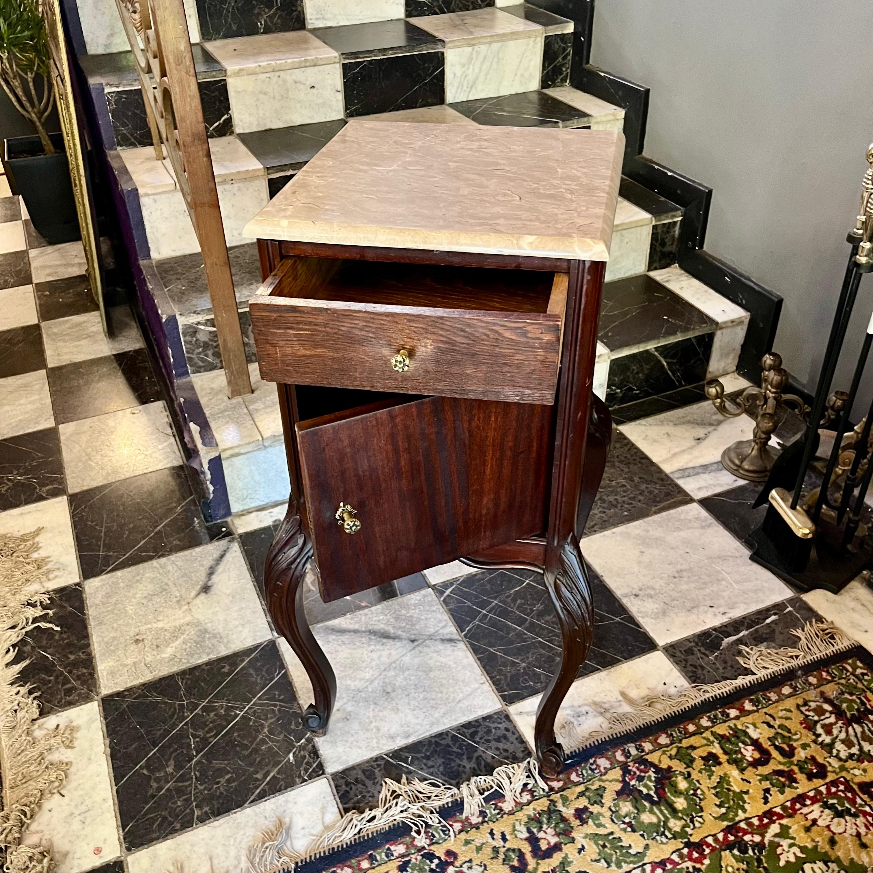 Antique Mahogany with Cabriole Legs and Beige Marble Top