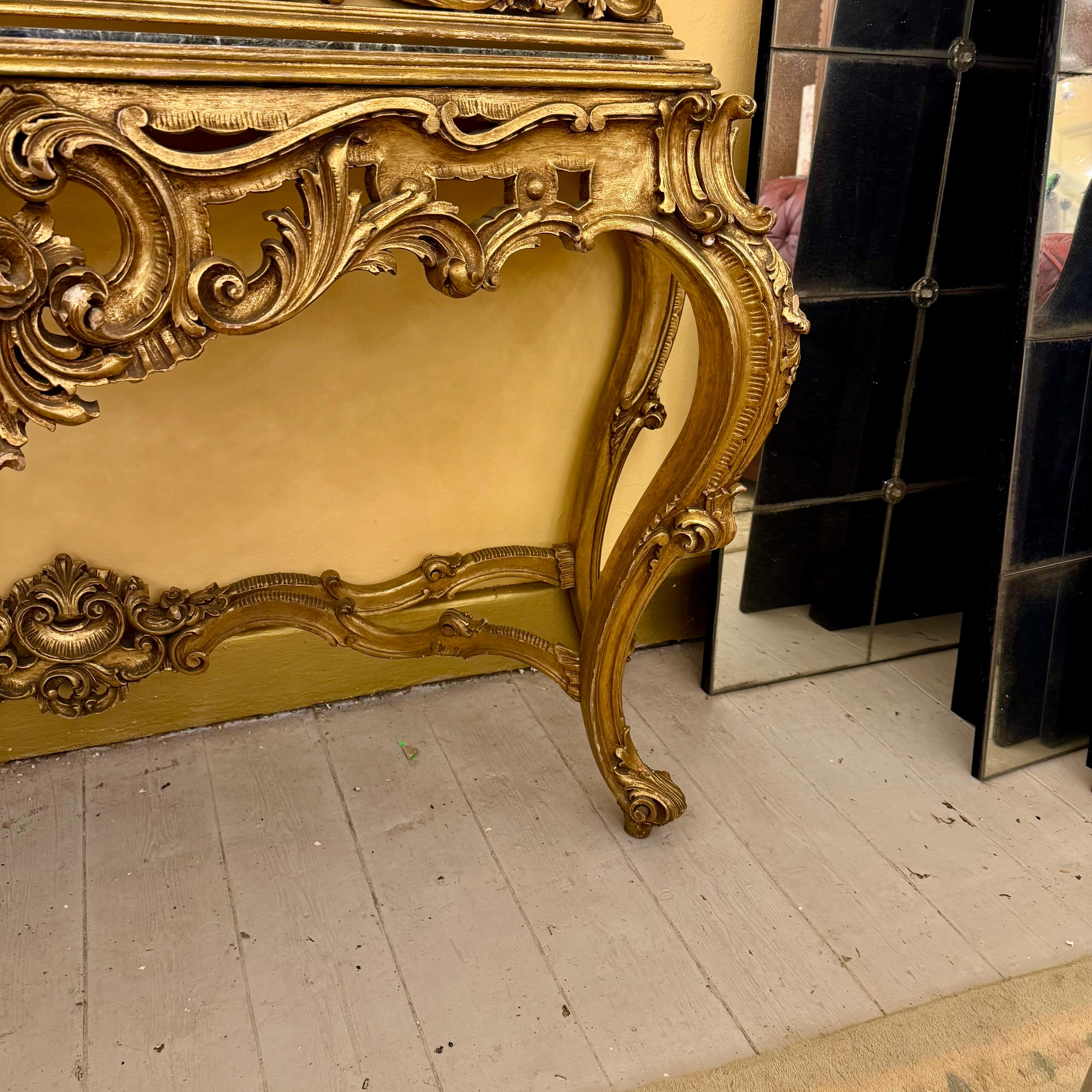 Antique Gilded Rococo Mirror & Marble Topped Console, c.1900