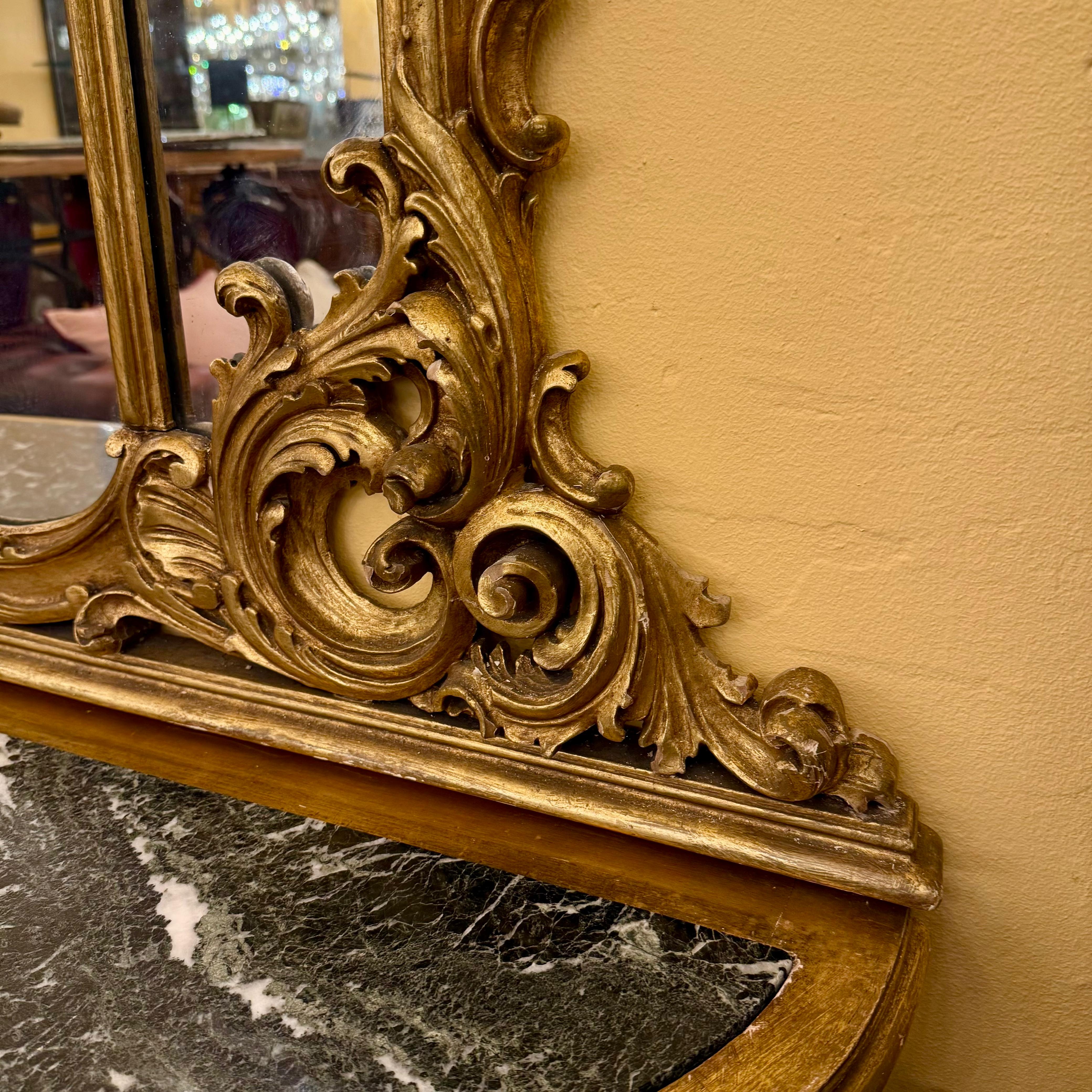 Antique Gilded Rococo Mirror & Marble Topped Console, c.1900