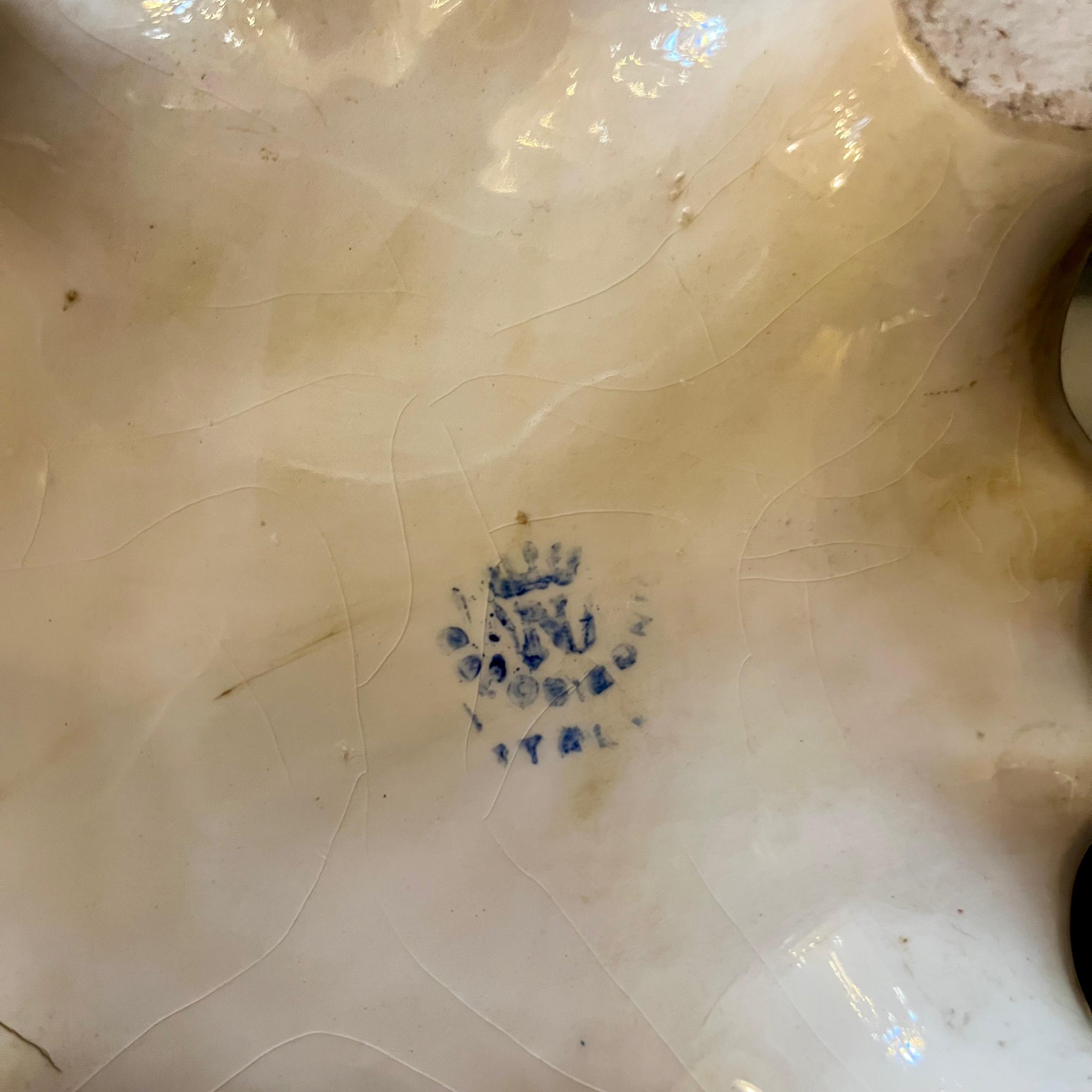 Tall Italian Porcelain Pitcher with Applied Flowers