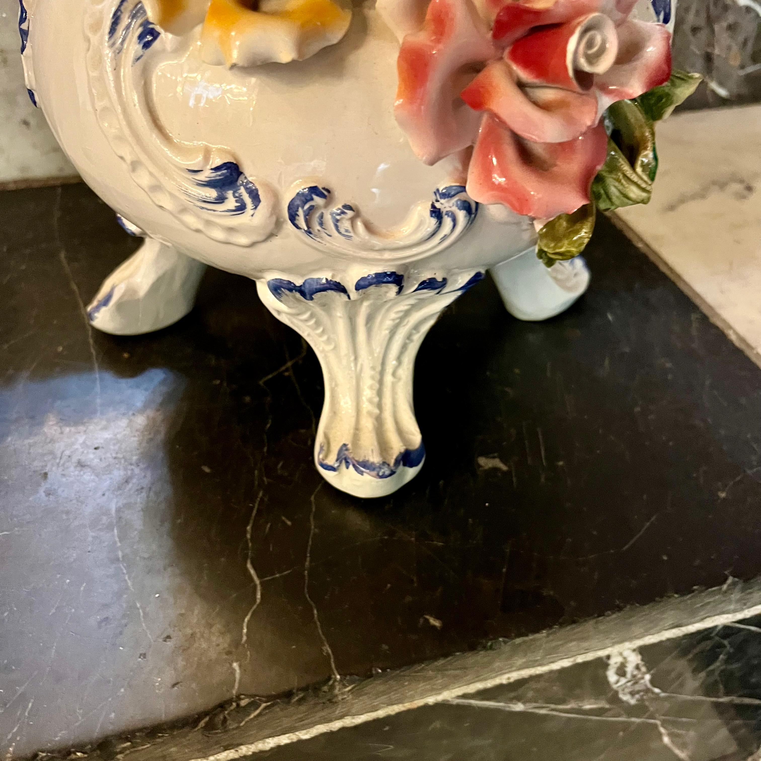 Capodimonte Porcelain Vase with Applied Florals, Italy, 20th Century