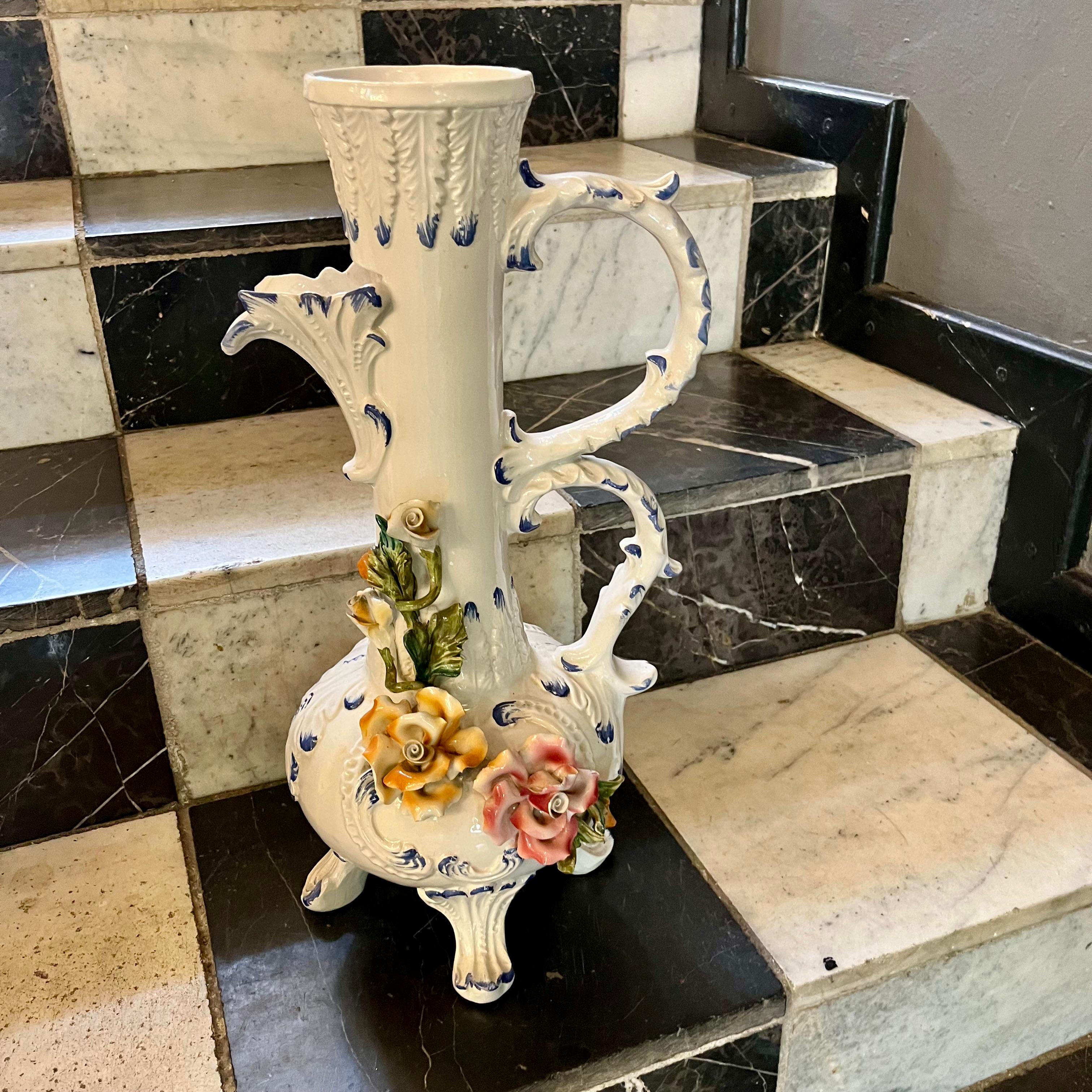 Capodimonte Porcelain Vase with Applied Florals, Italy, 20th Century