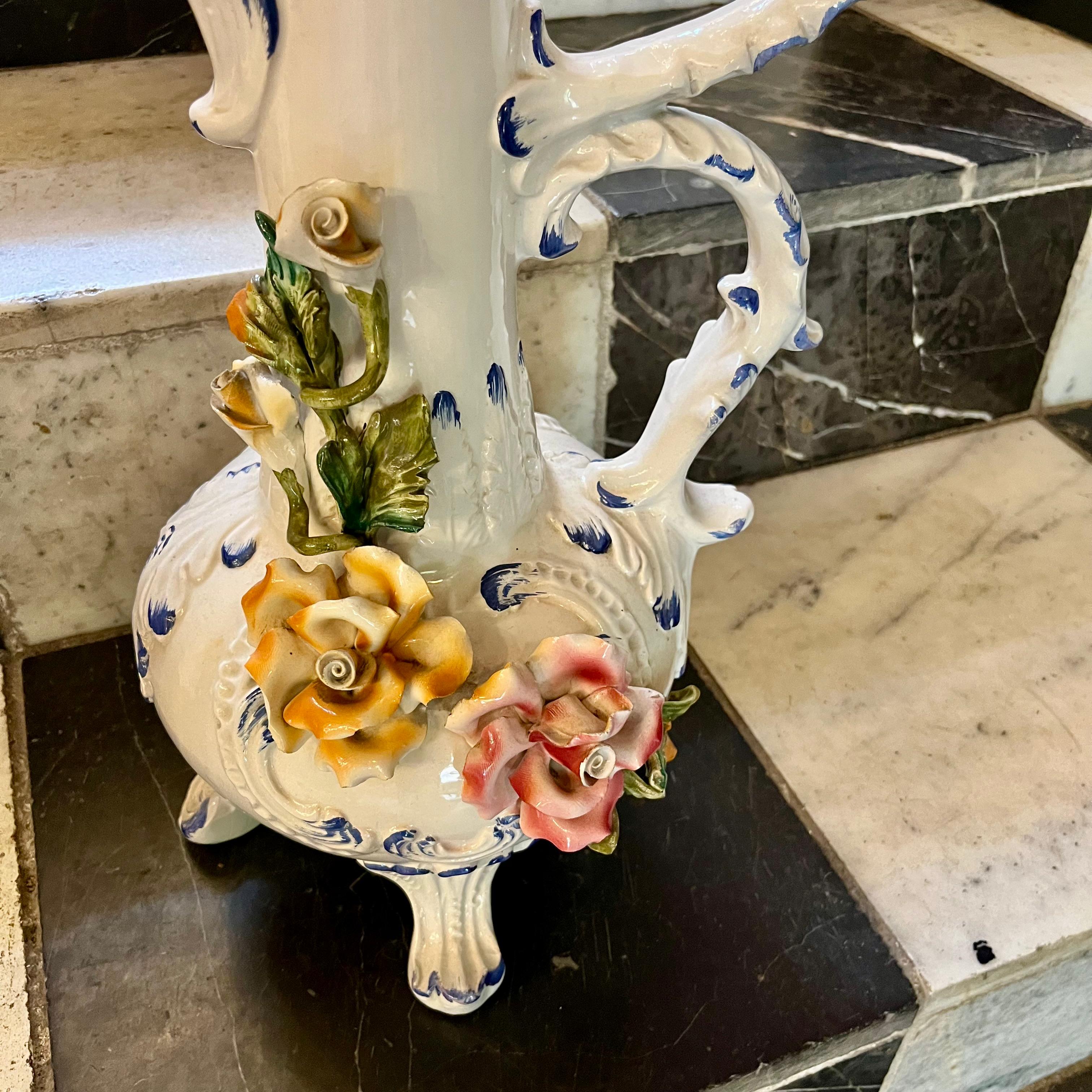 Capodimonte Porcelain Vase with Applied Florals, Italy, 20th Century