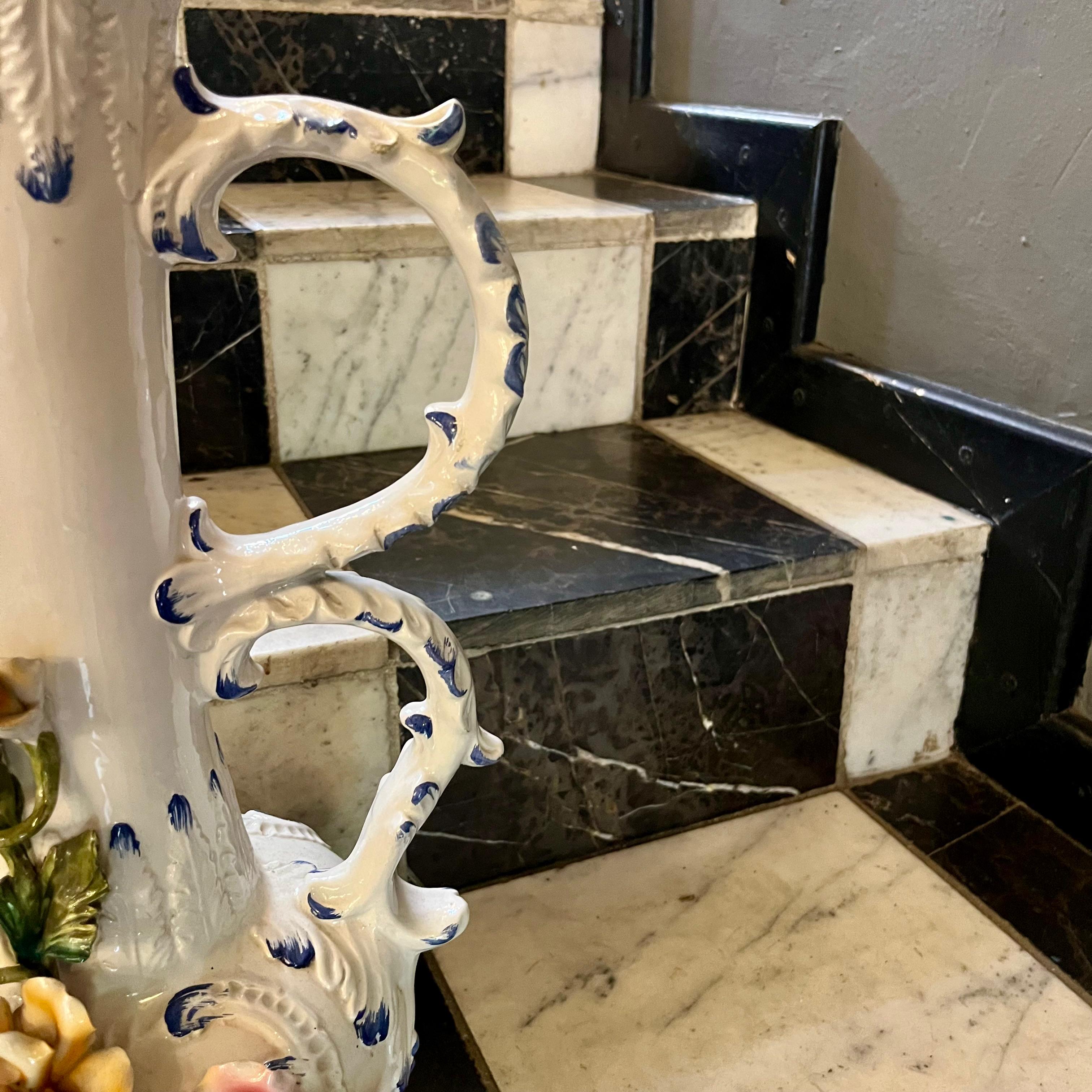 Capodimonte Porcelain Vase with Applied Florals, Italy, 20th Century