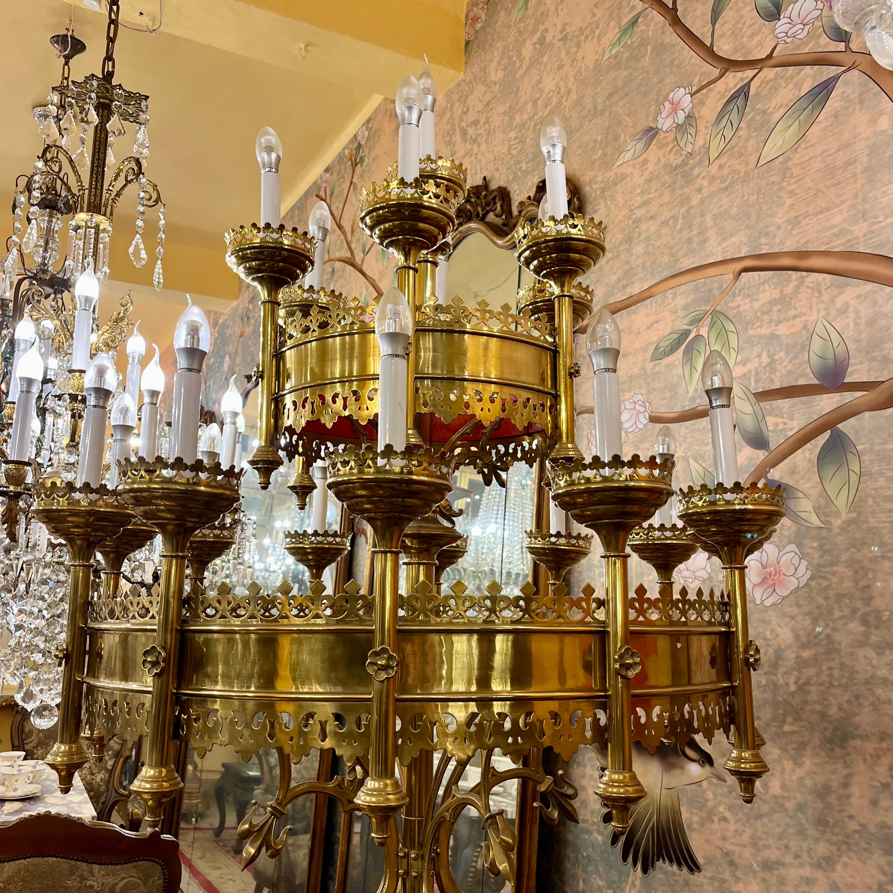 Amazing Antique Polished Brass Cathedral Candelabra