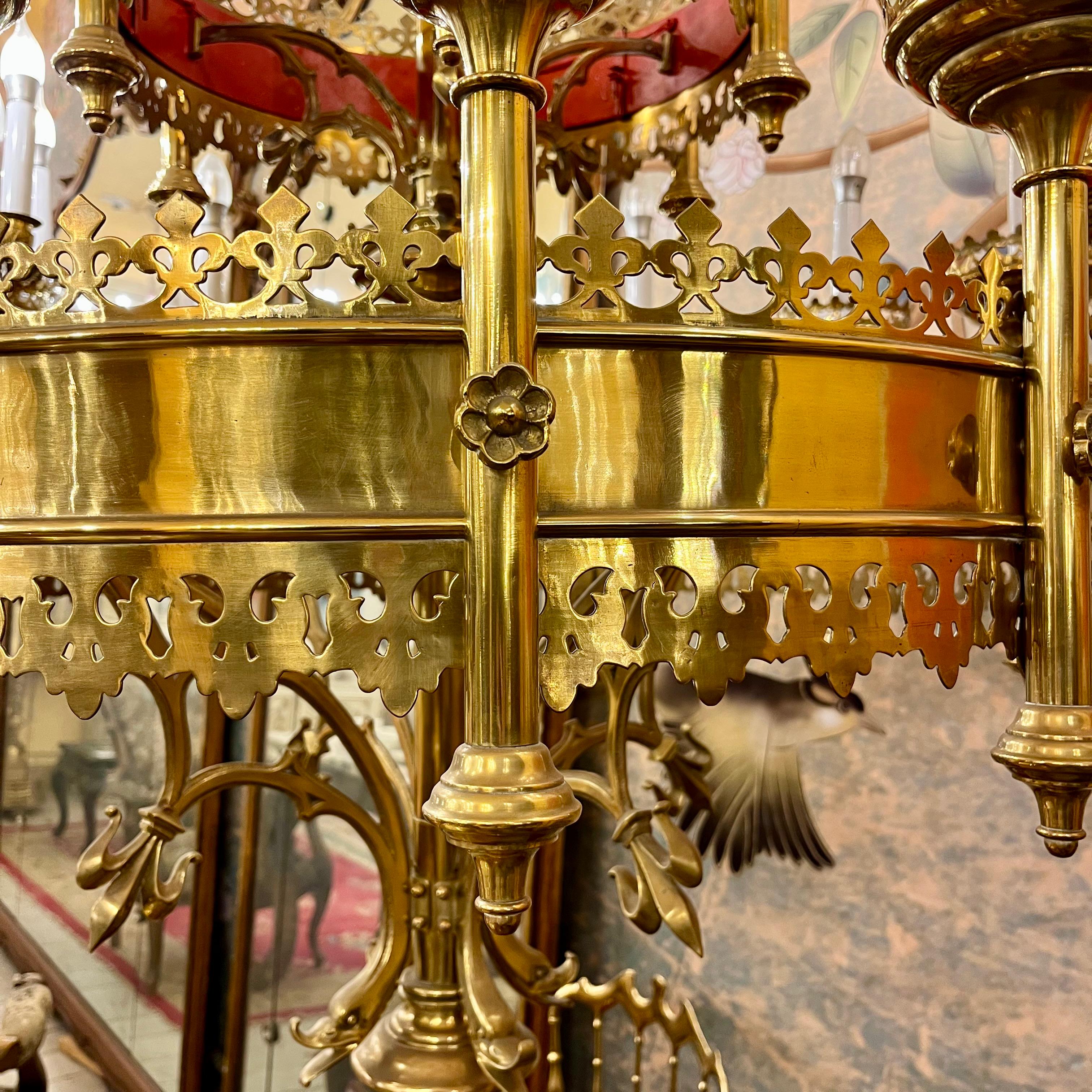 Amazing Antique Polished Brass Cathedral Candelabra
