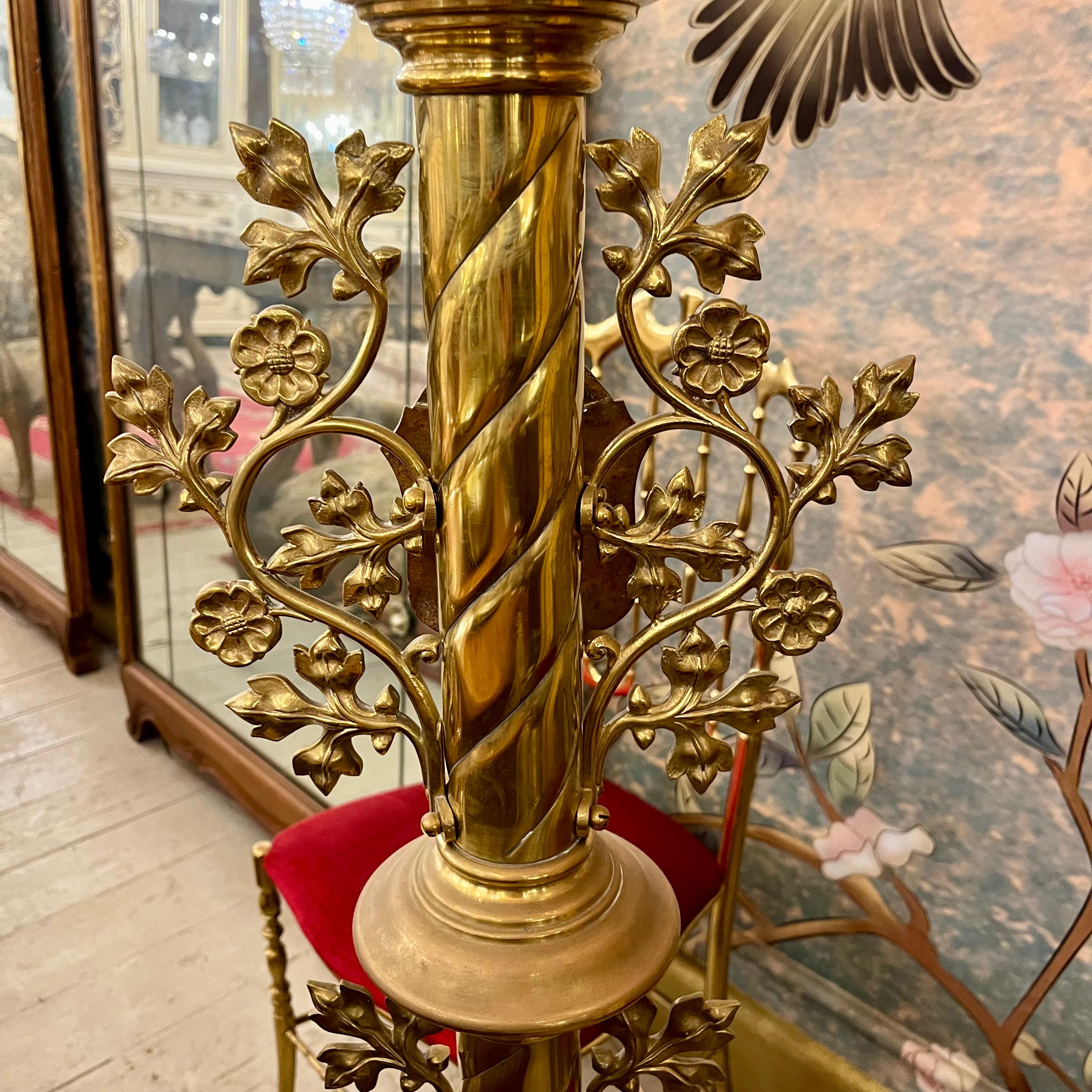 Amazing Antique Polished Brass Cathedral Candelabra