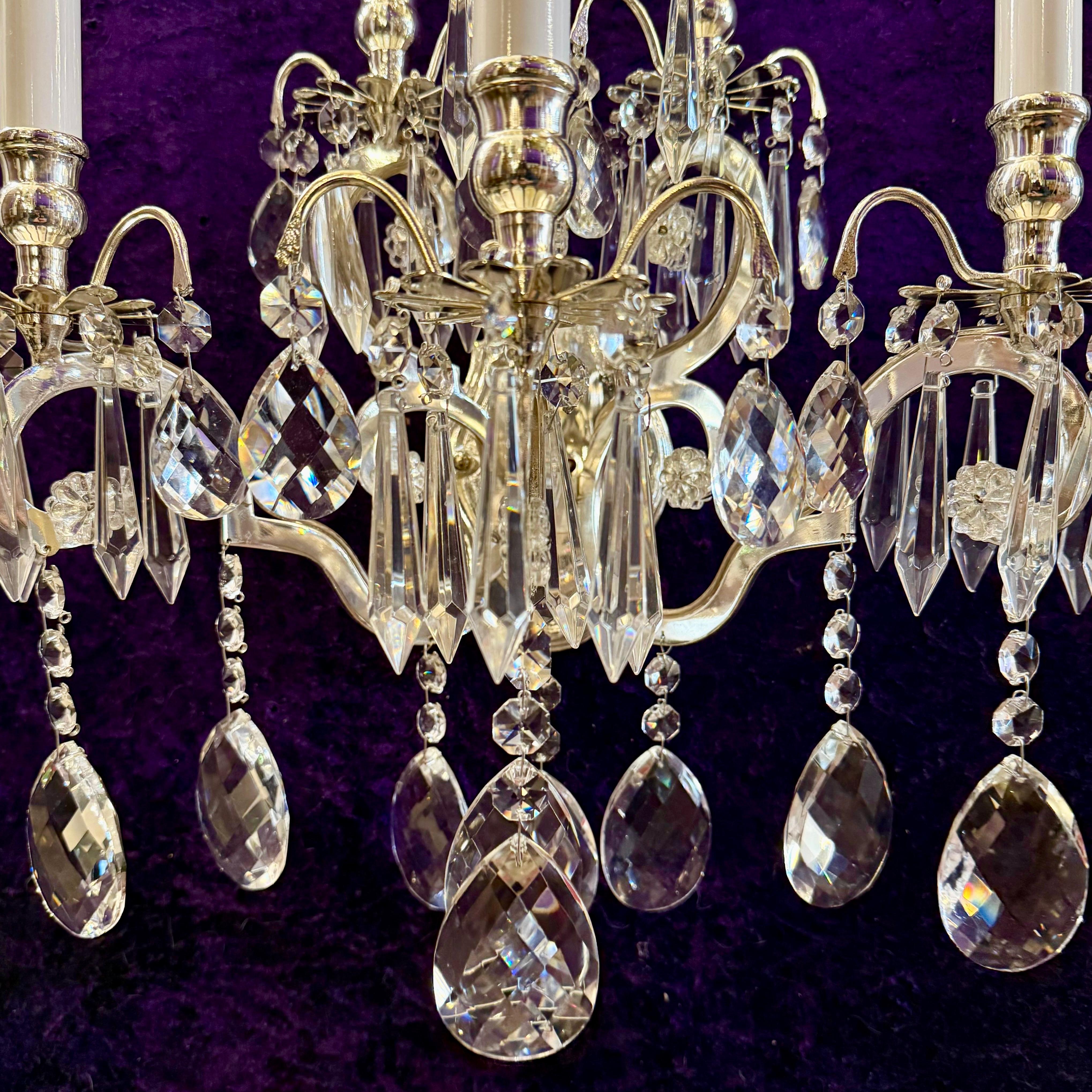 Beautiful 5 Arm Nickel and Crystal Sconce
