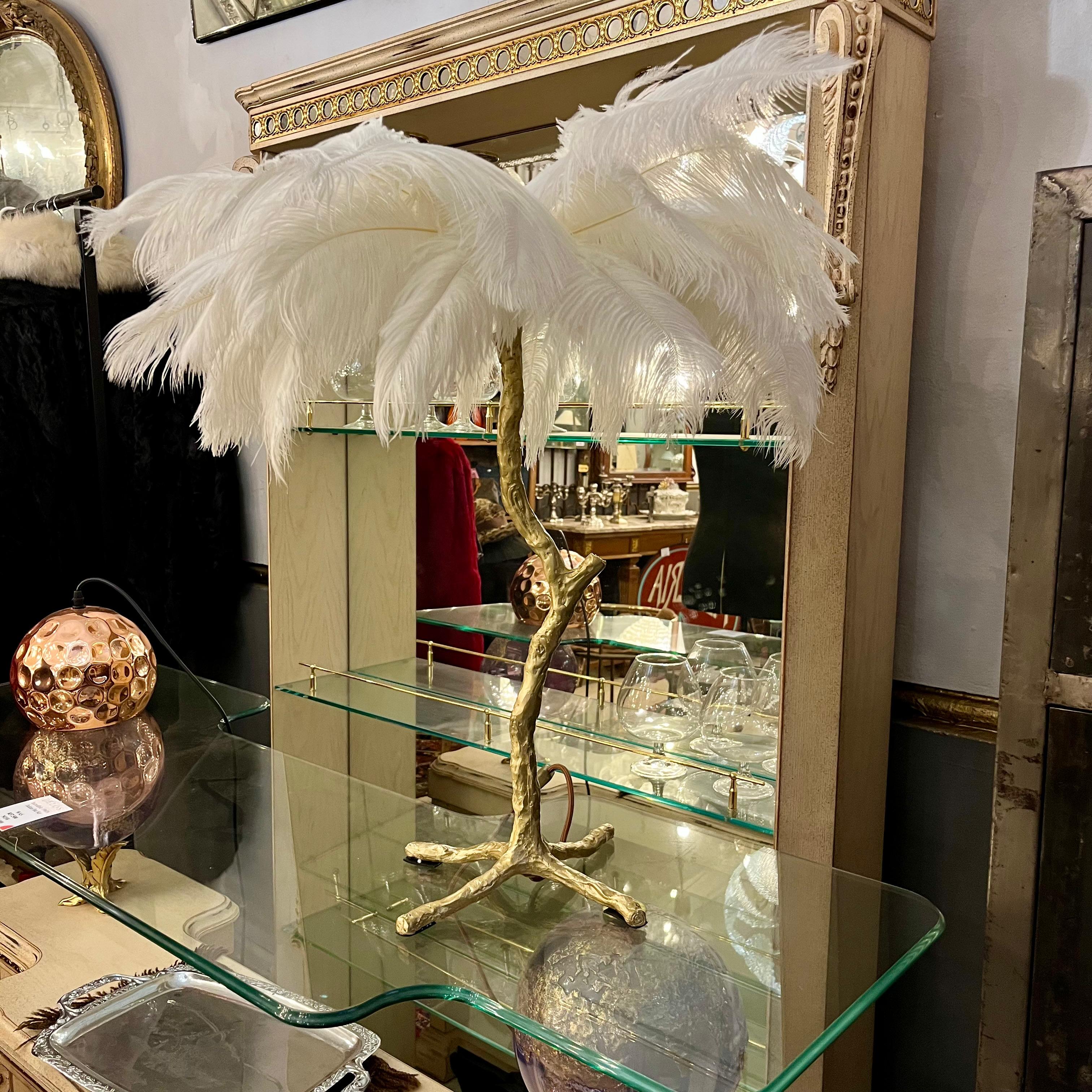 Solid Brass Ostrich Feather Table Lamp, Contemporary - SOLD