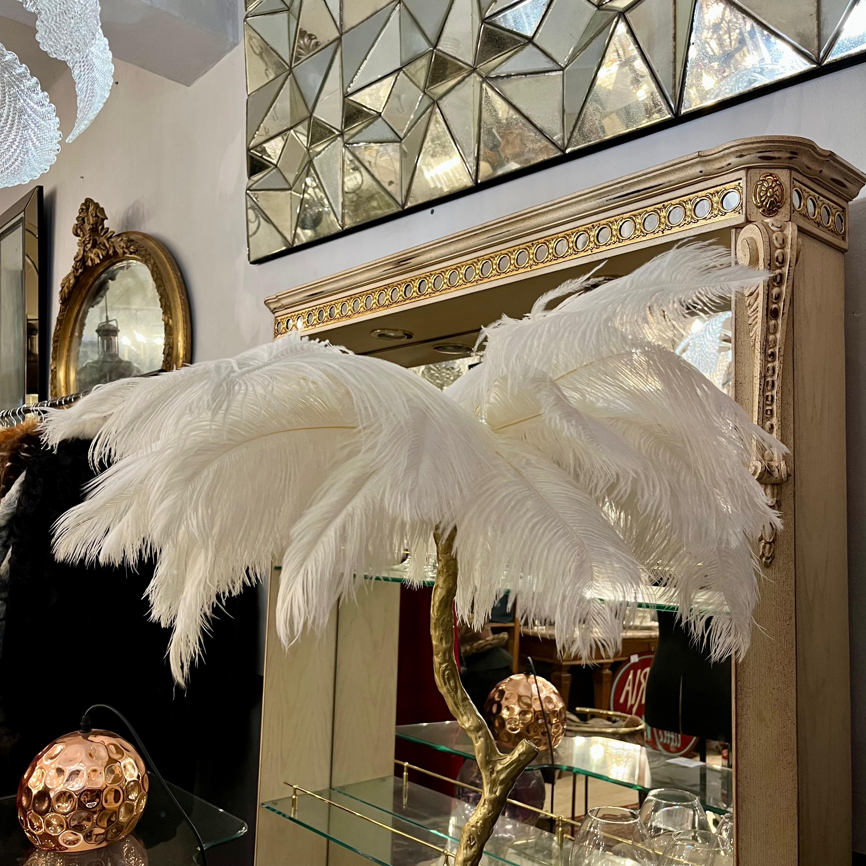 Solid Brass Ostrich Feather Table Lamp, Contemporary - SOLD