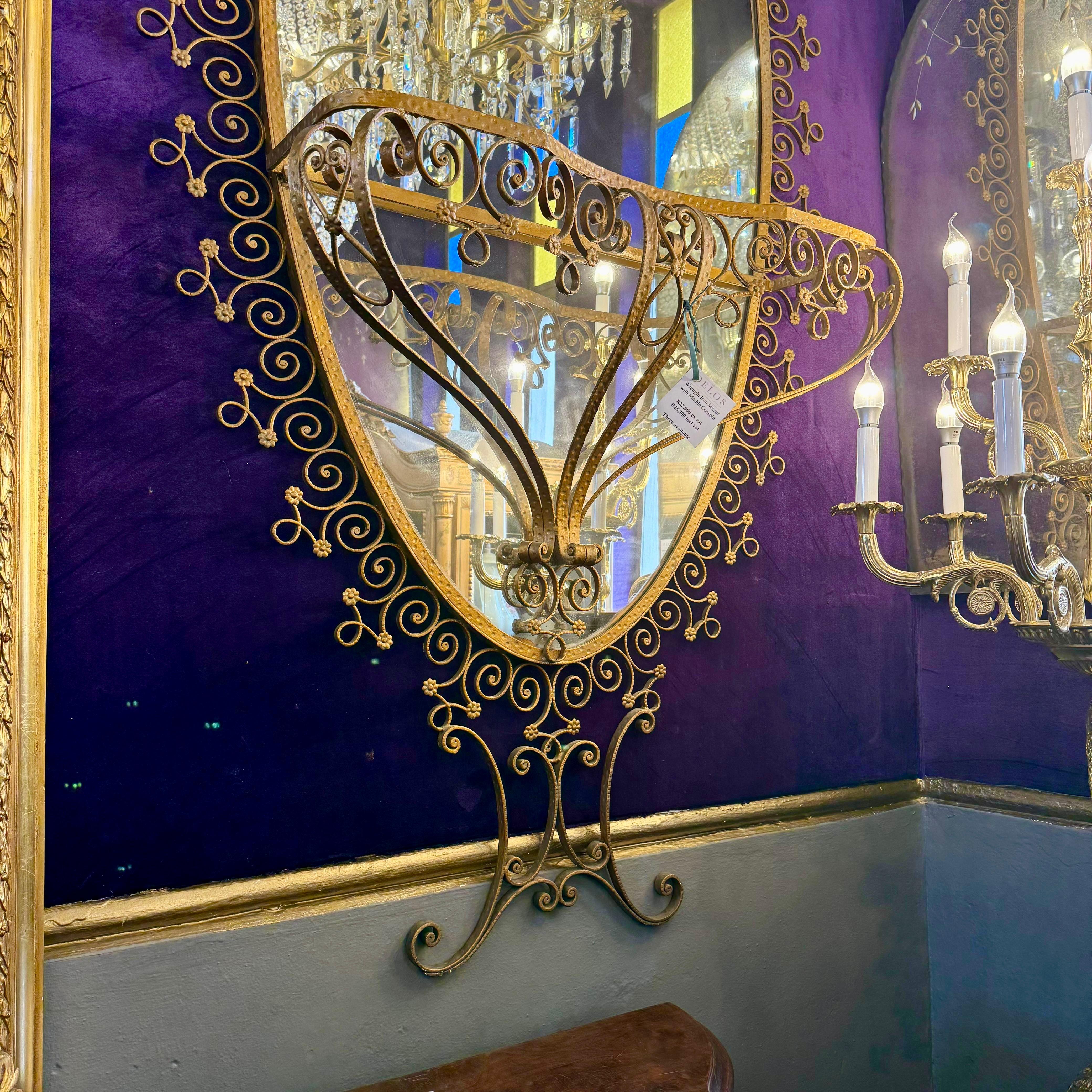 Wrought Iron Mirror with Marble Console