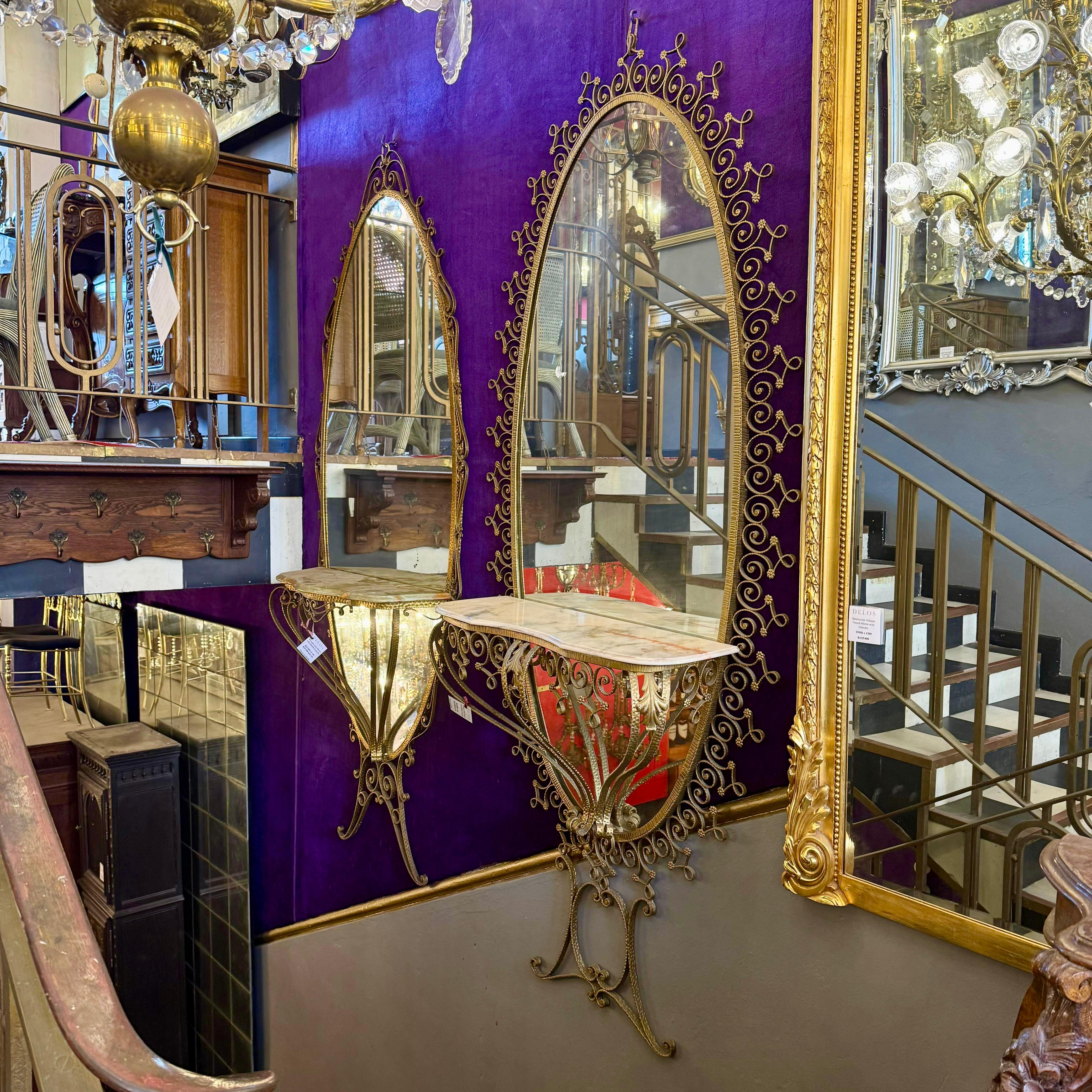 Wrought Iron Mirror with Marble Console