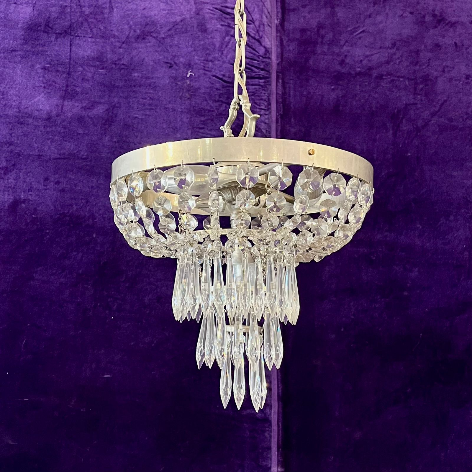 Delos Custom Made Neoclassical Waterfall Chandelier with Nickel Finish