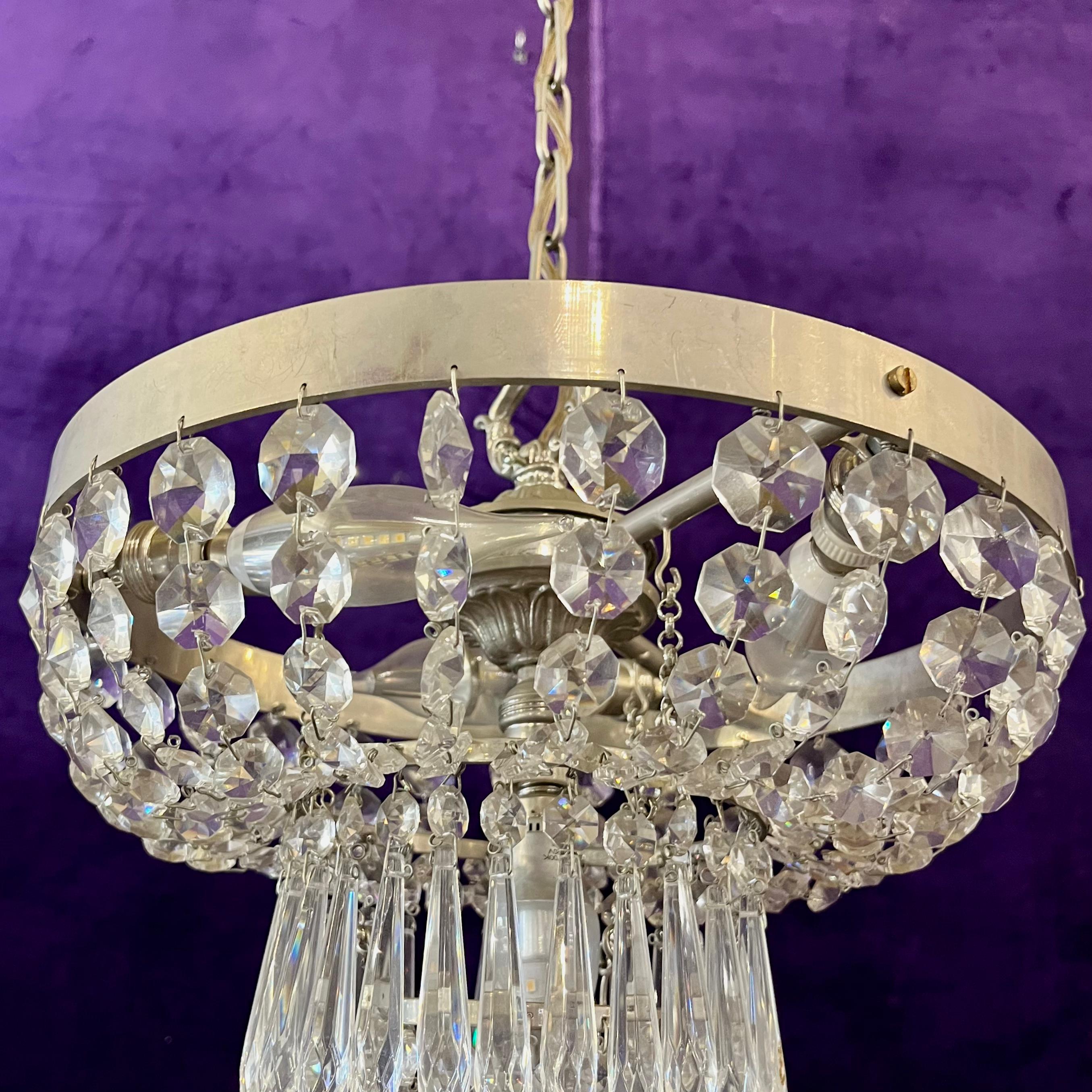 Delos Custom Made Neoclassical Waterfall Chandelier with Nickel Finish
