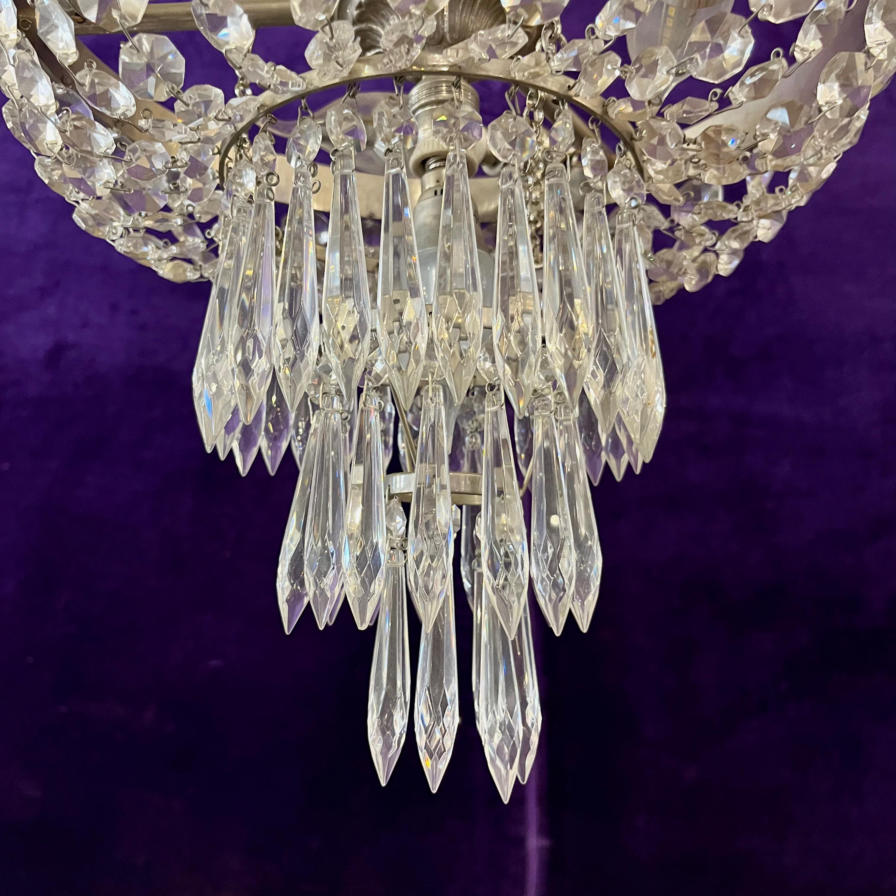 Delos Custom Made Neoclassical Waterfall Chandelier with Nickel Finish