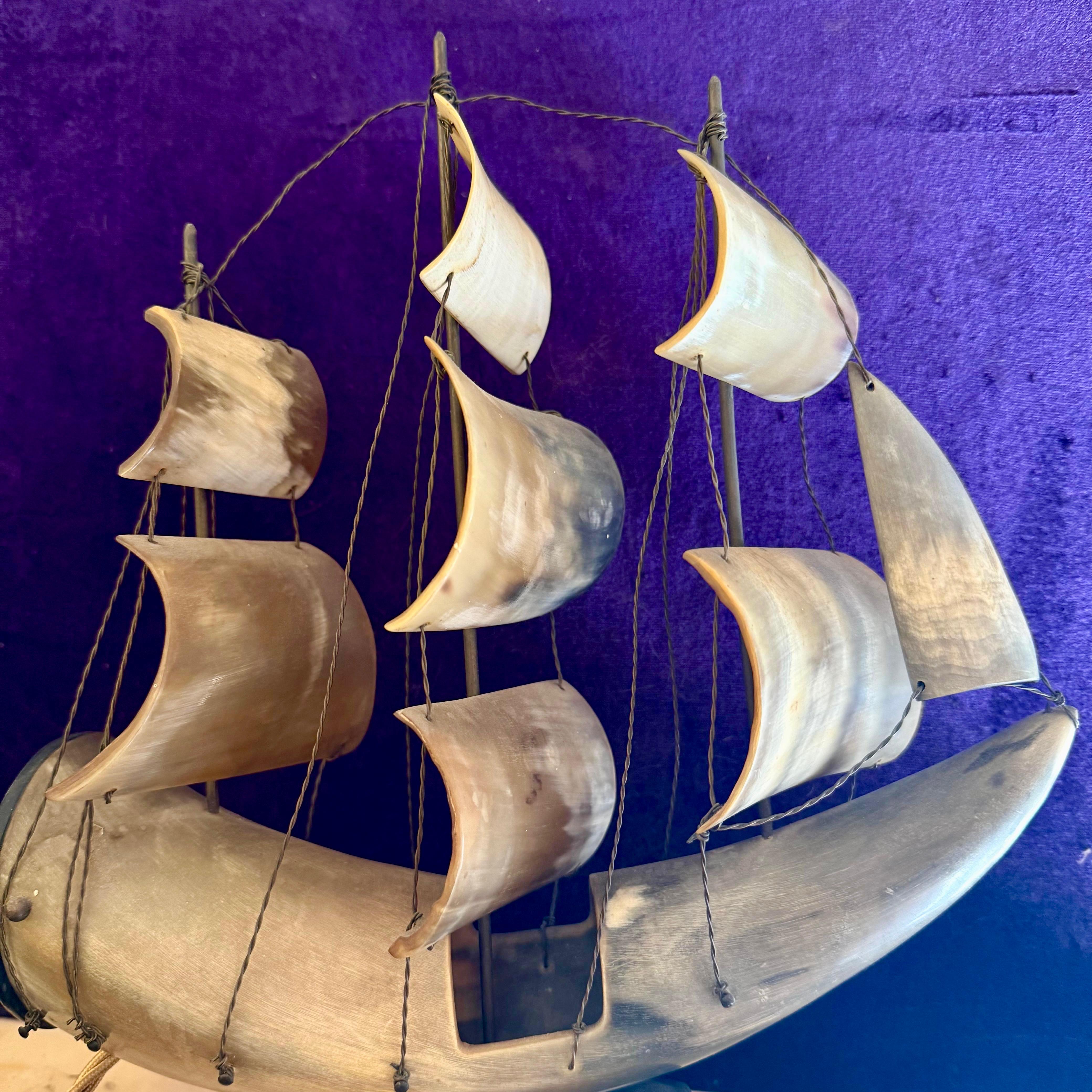 Decorative Horn Table Lamp in the Form of a Ship