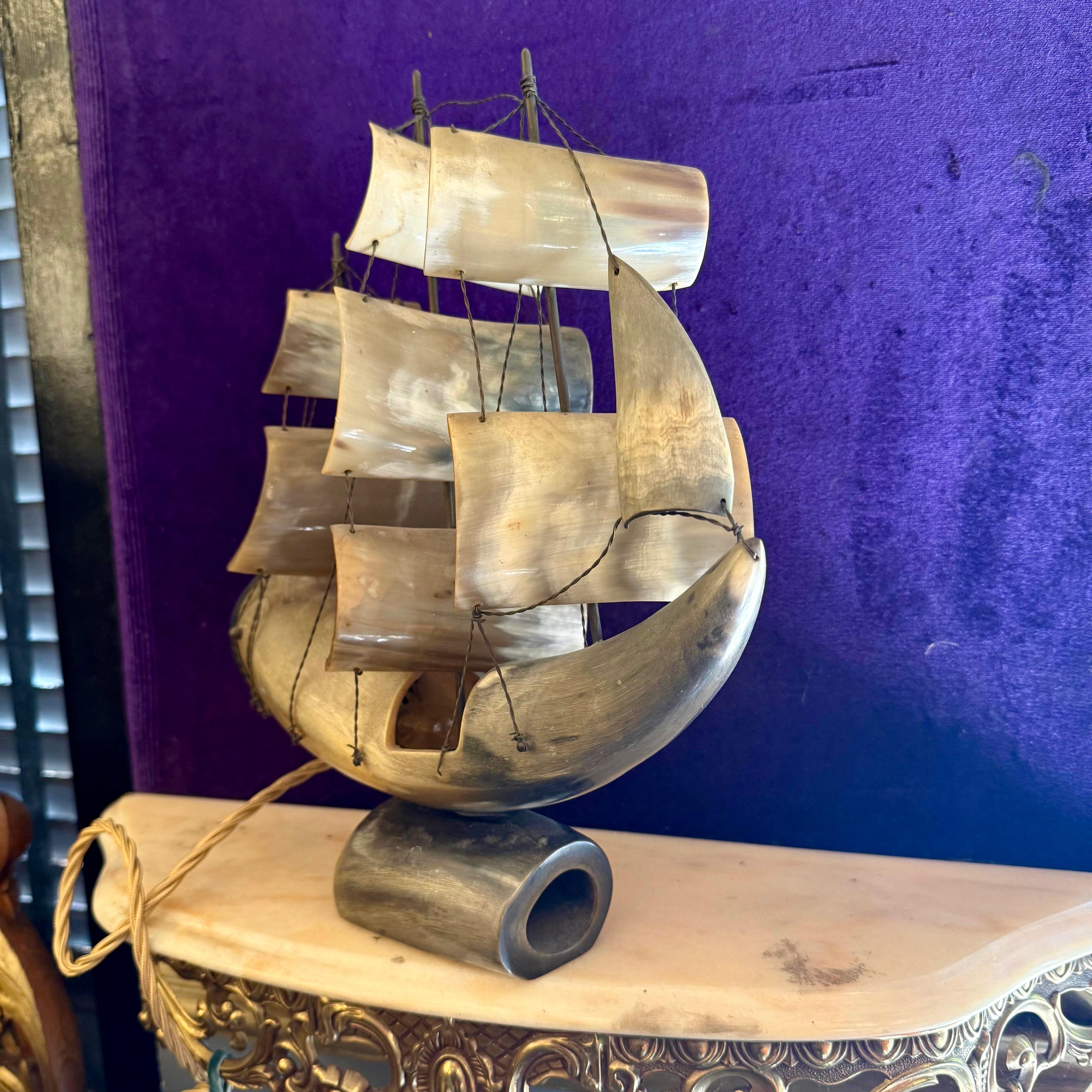 Decorative Horn Table Lamp in the Form of a Ship