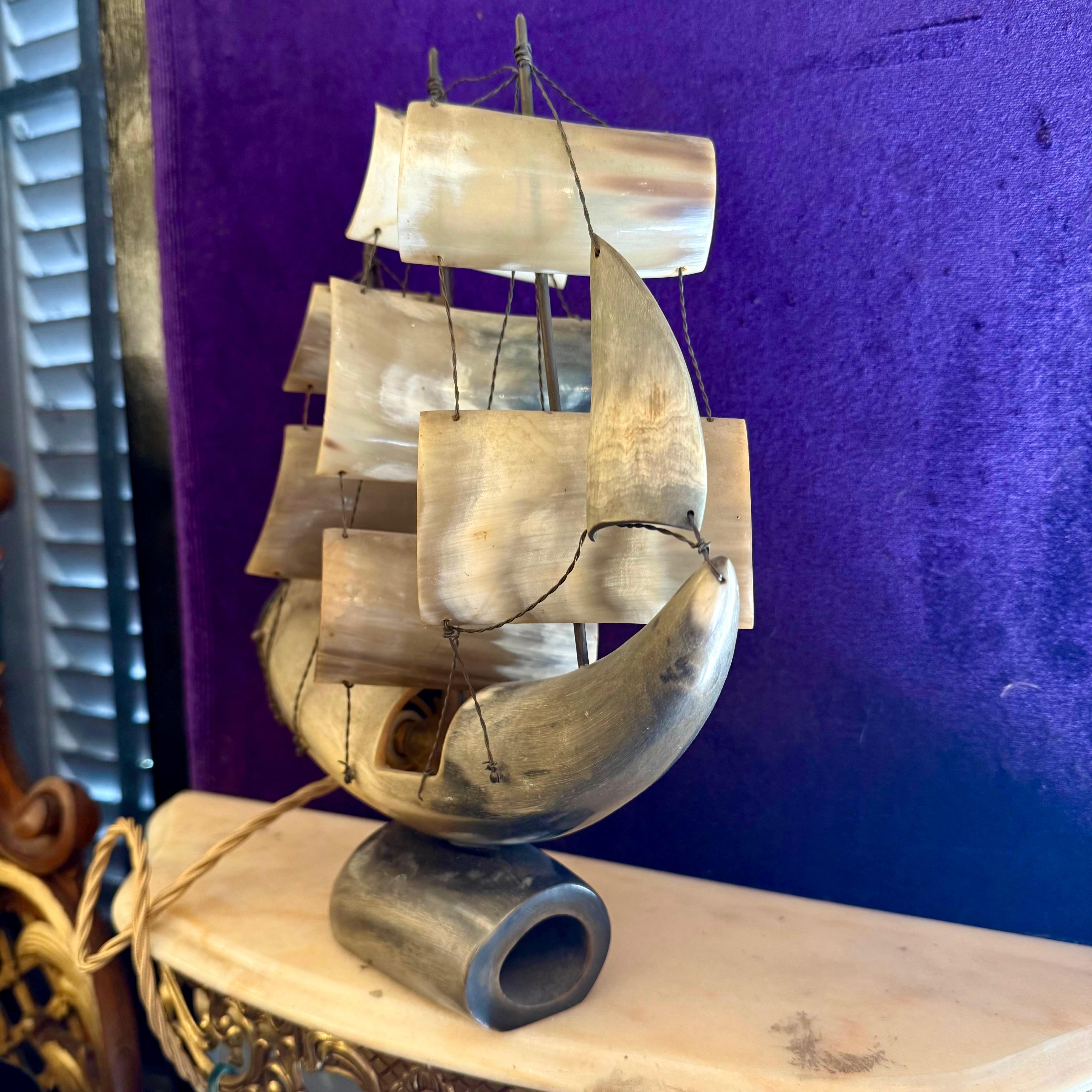 Decorative Horn Table Lamp in the Form of a Ship