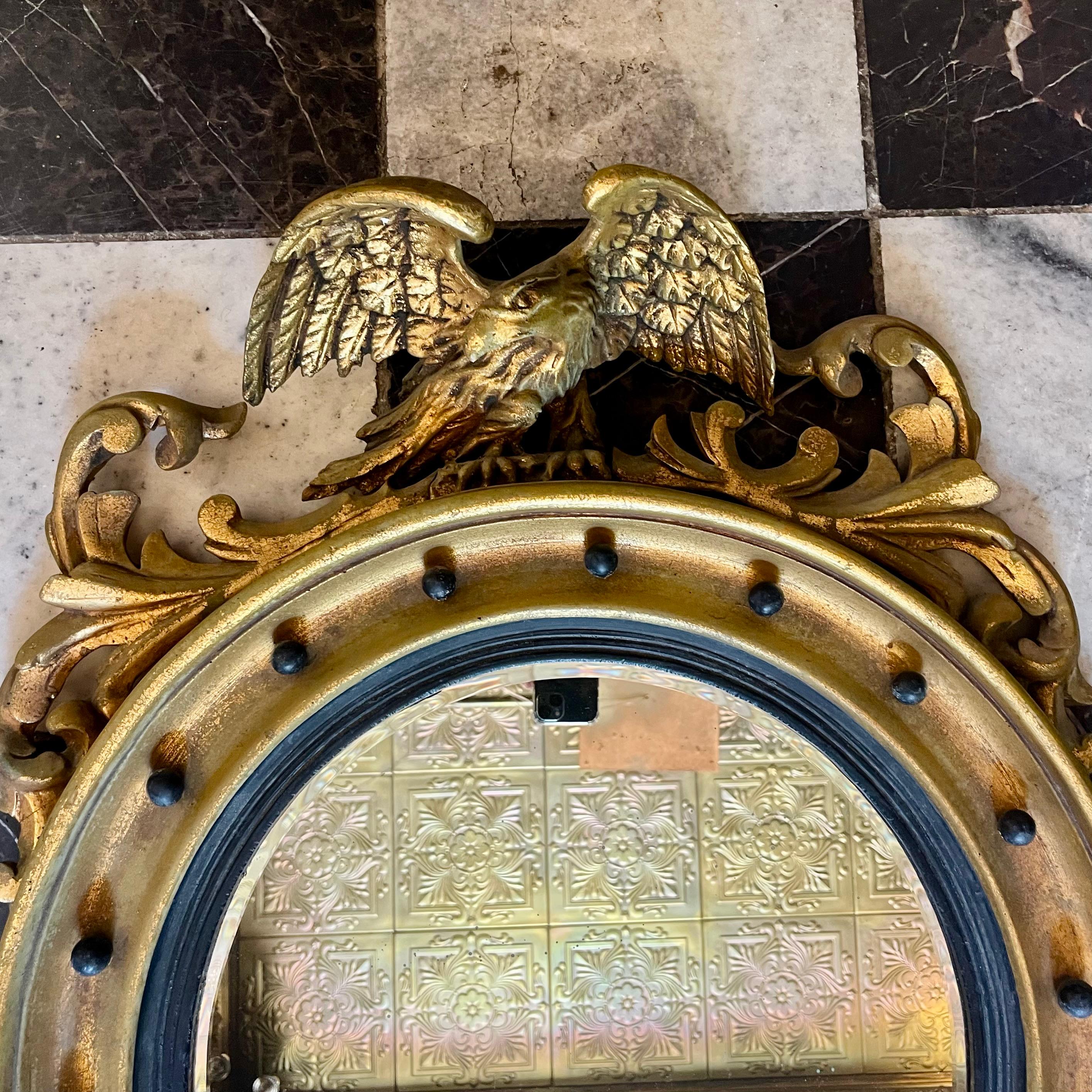 Vintage Gold Round Mirror Adorned with an Eagle