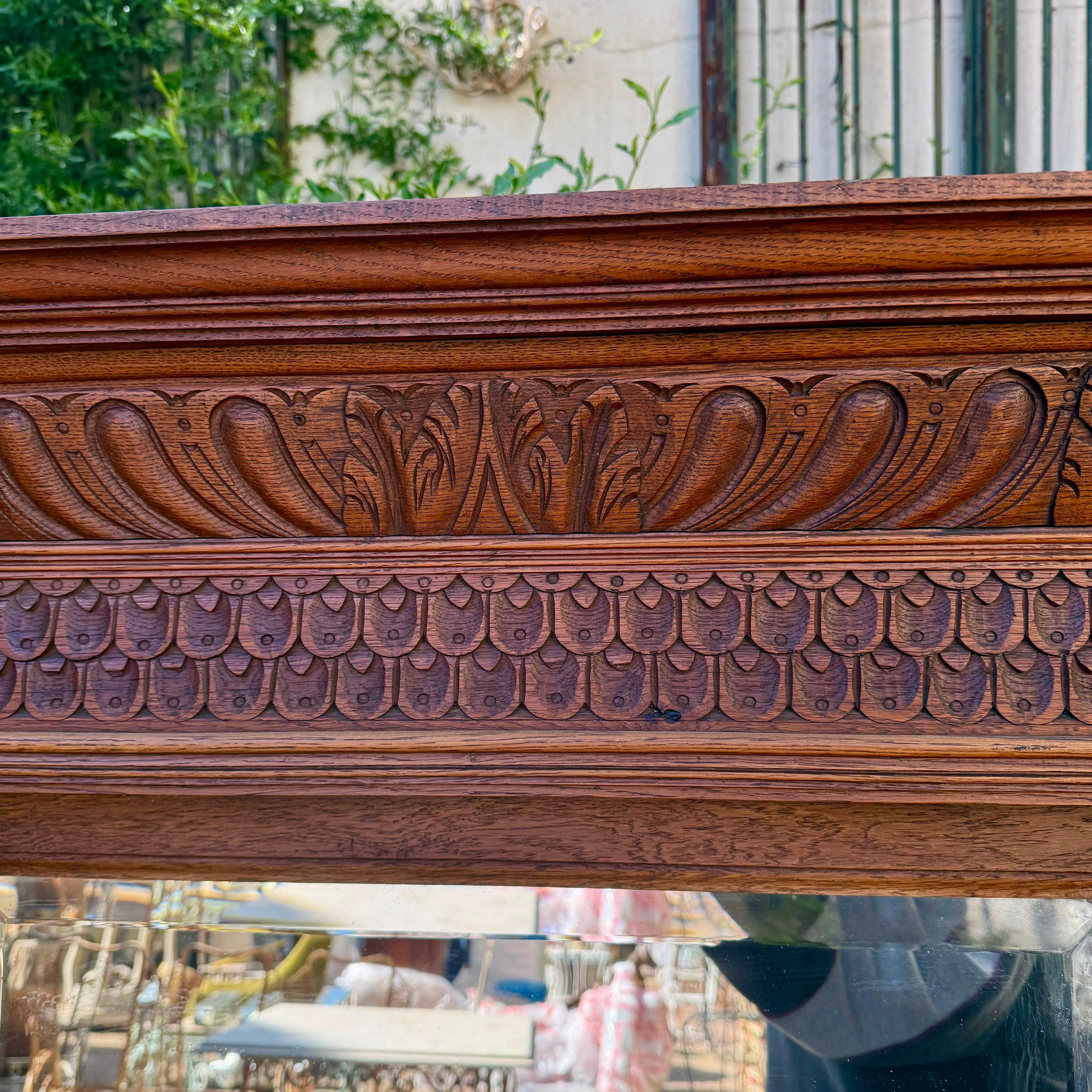 Large Antique Carved Oak French Mirror