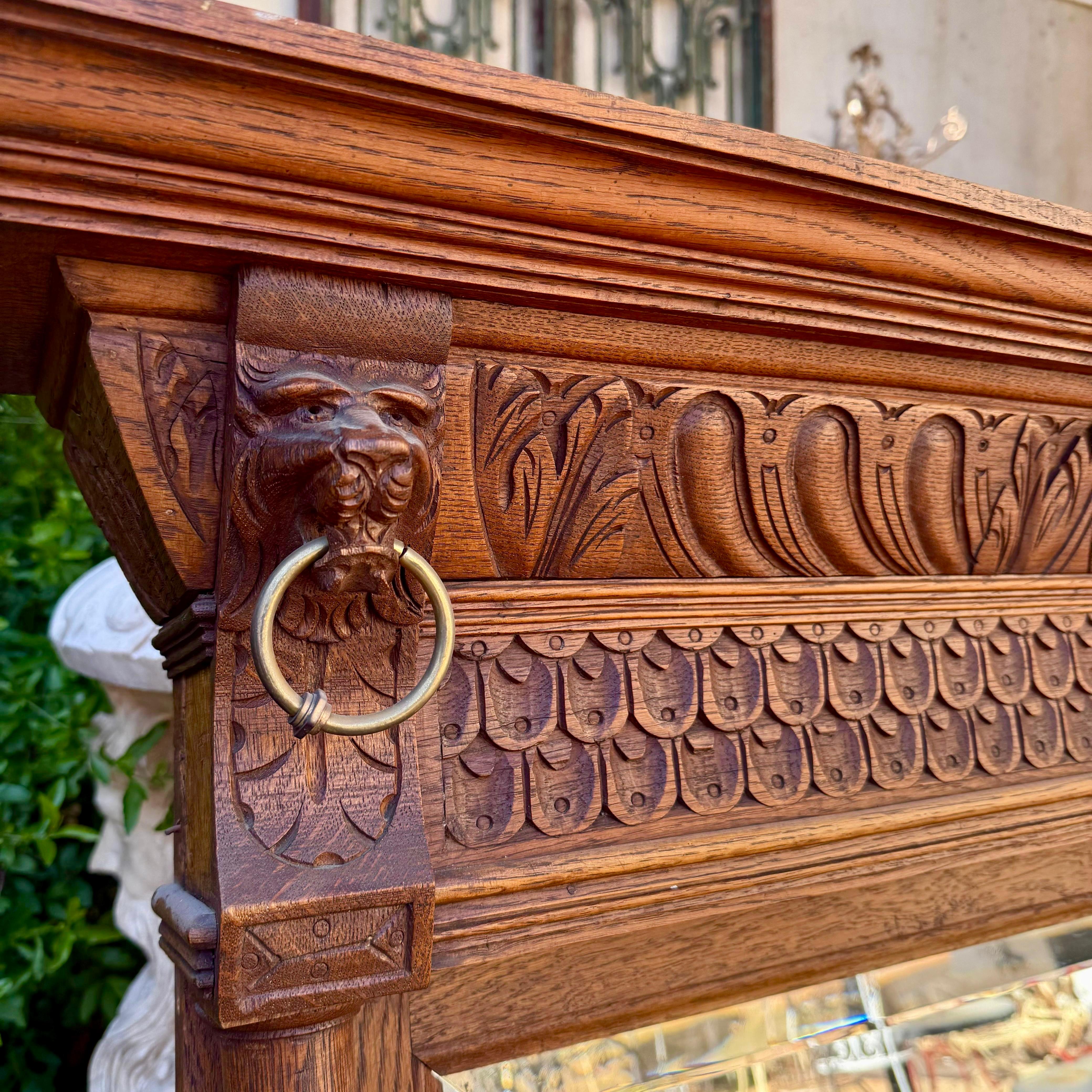 Large Antique Carved Oak French Mirror