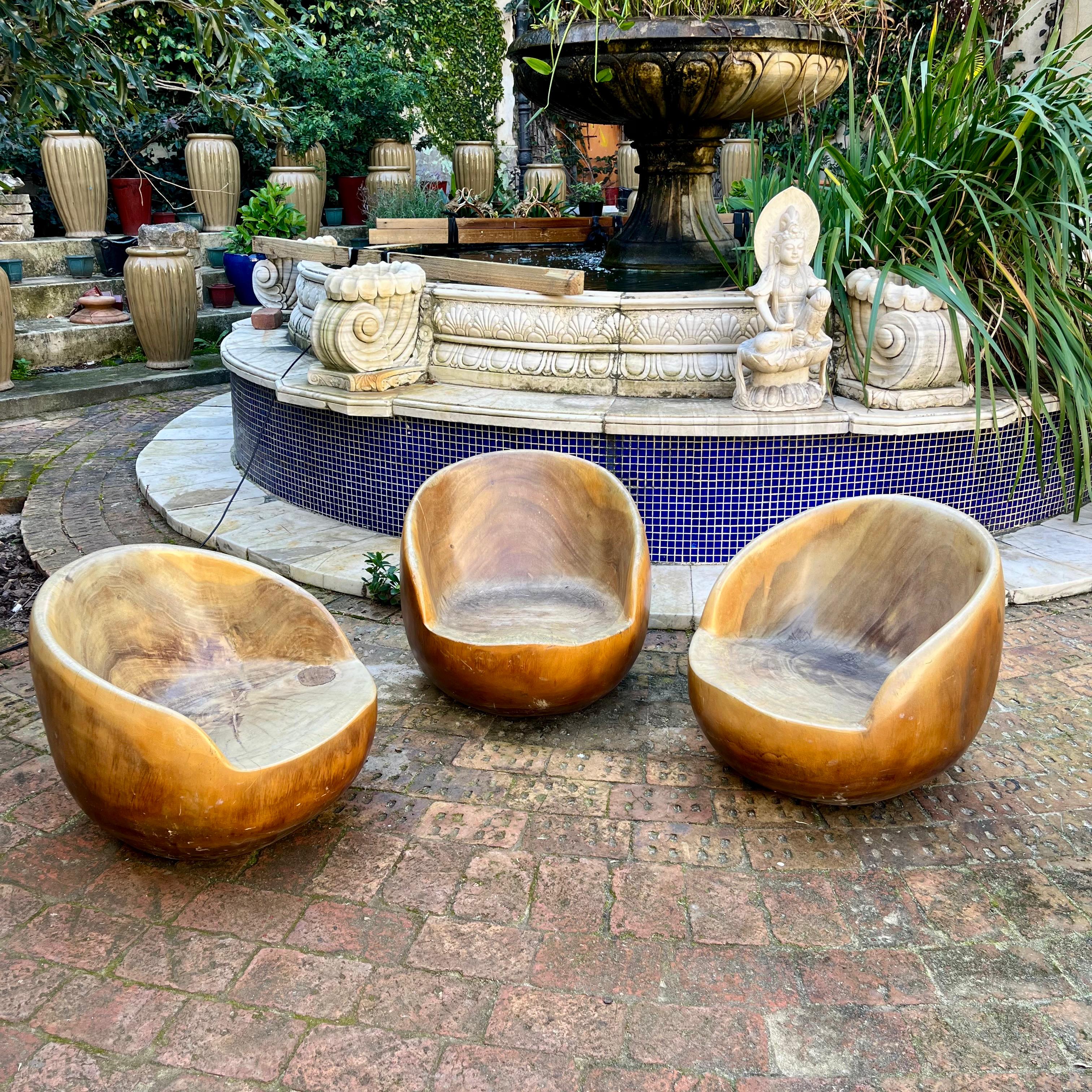 Carved Wooden Tub Chairs and Retro Wood Table