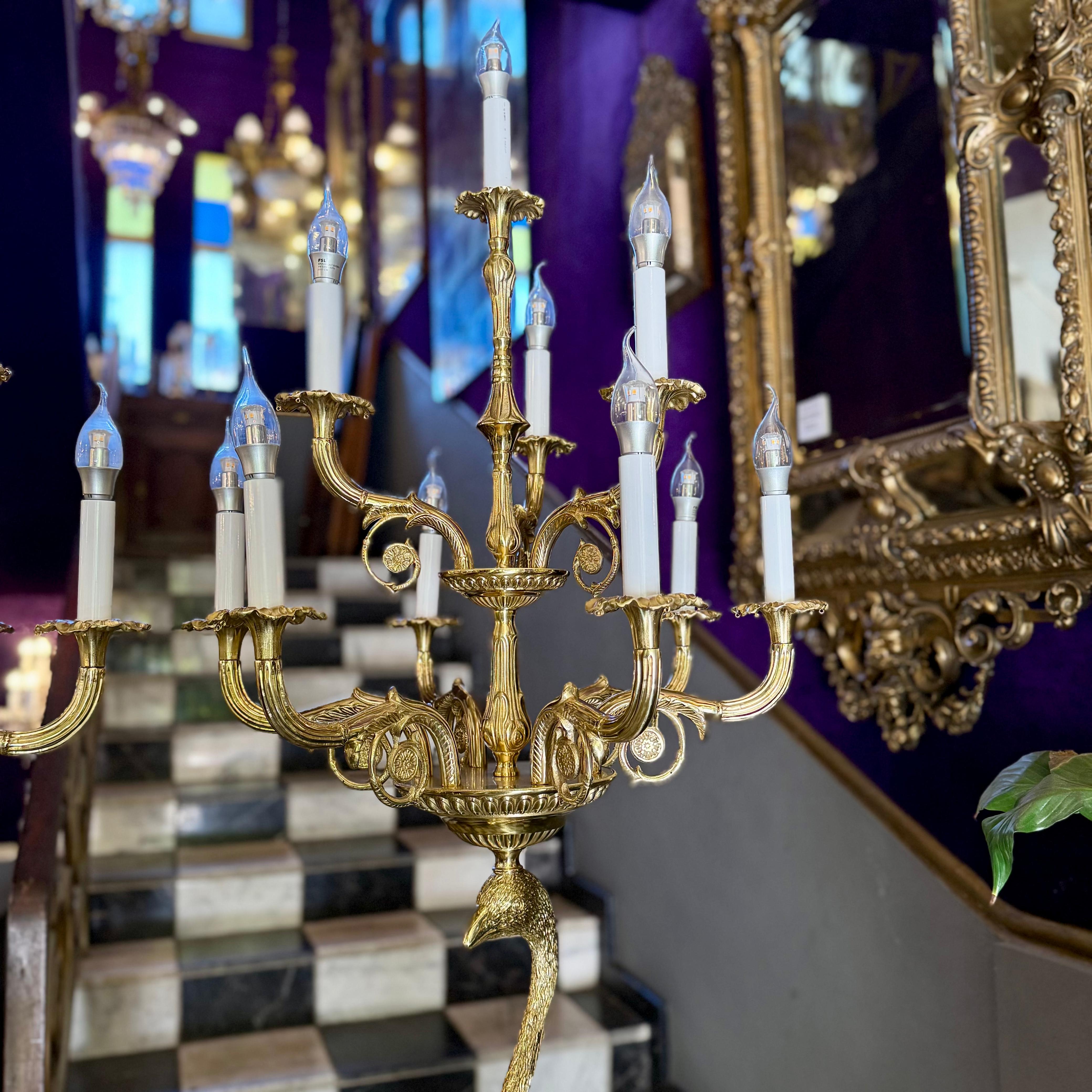 Pair of Brass Peacock Standing Lamps