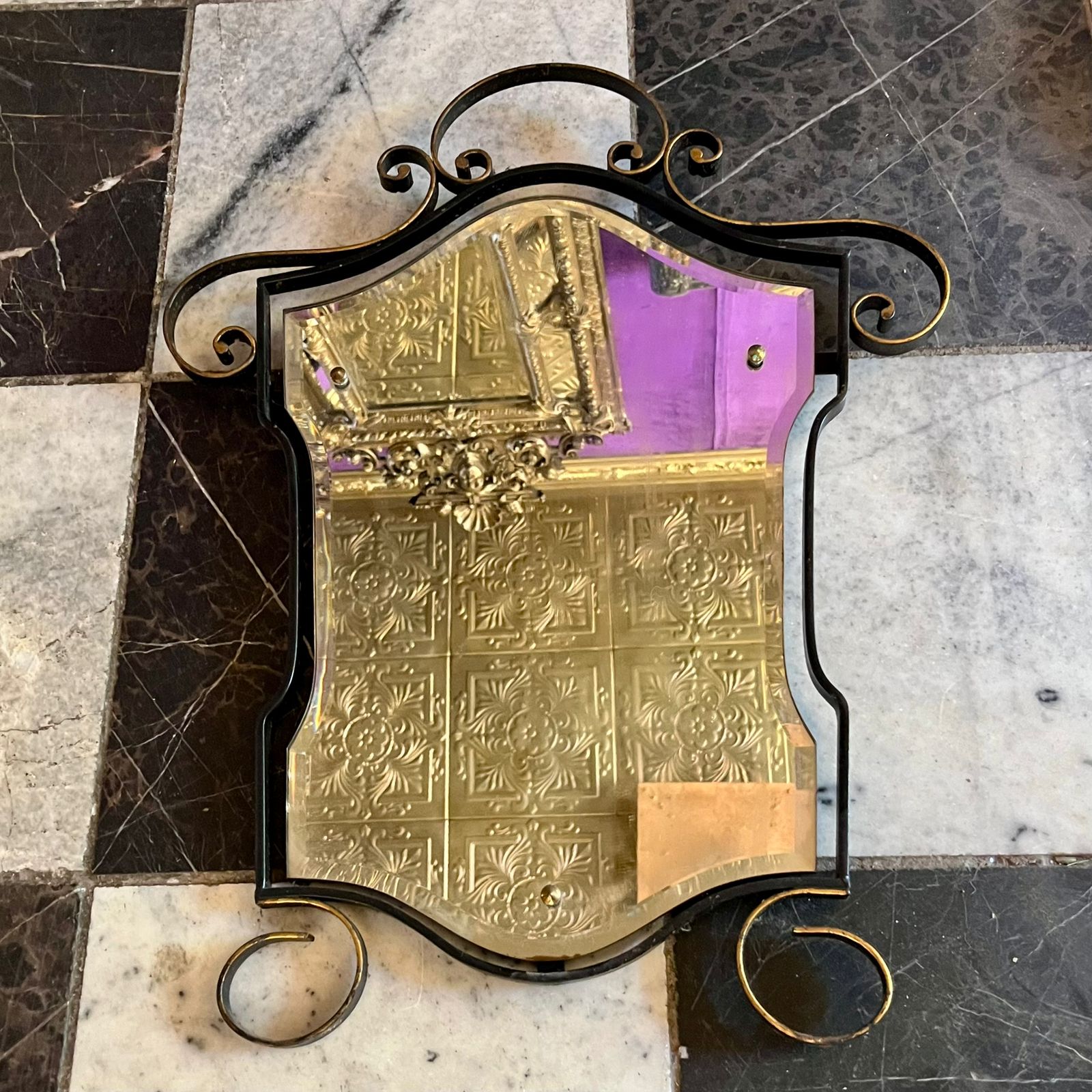 Wrought Iron Framed Wall Mirror with Scrolled Detailing