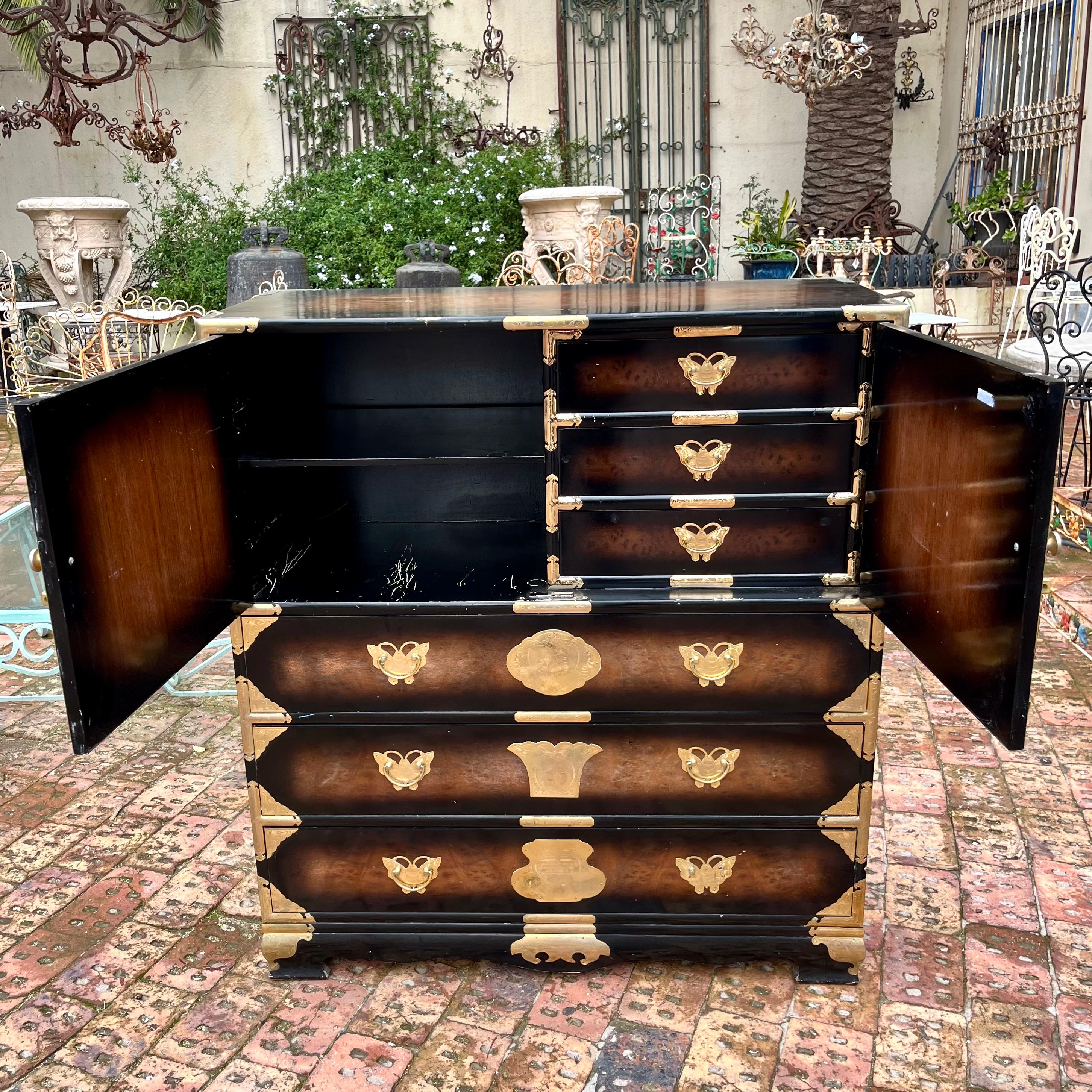 Vintage Korean Tansu Chest with Brass Mounts