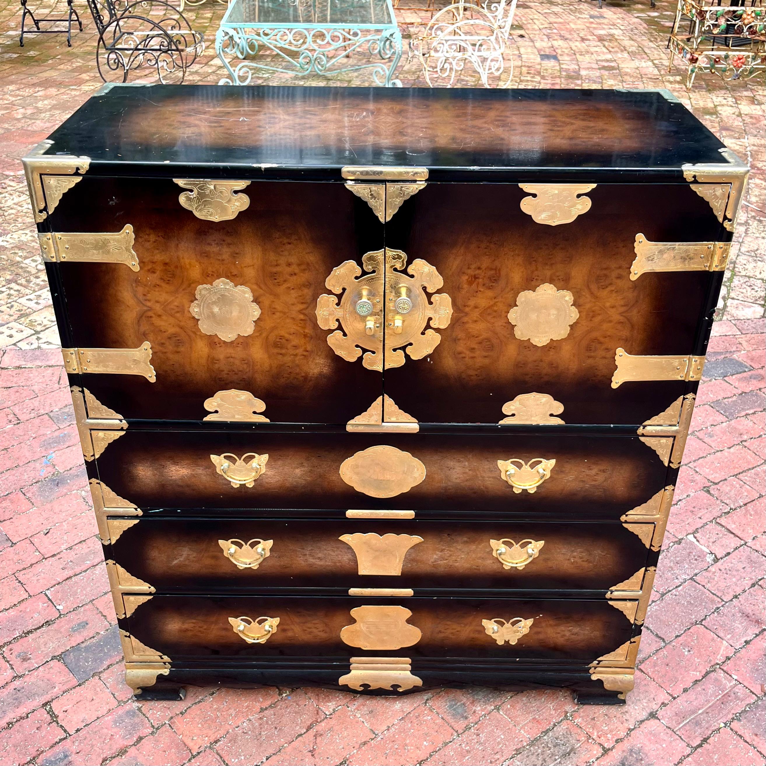 Vintage Korean Tansu Chest with Brass Mounts