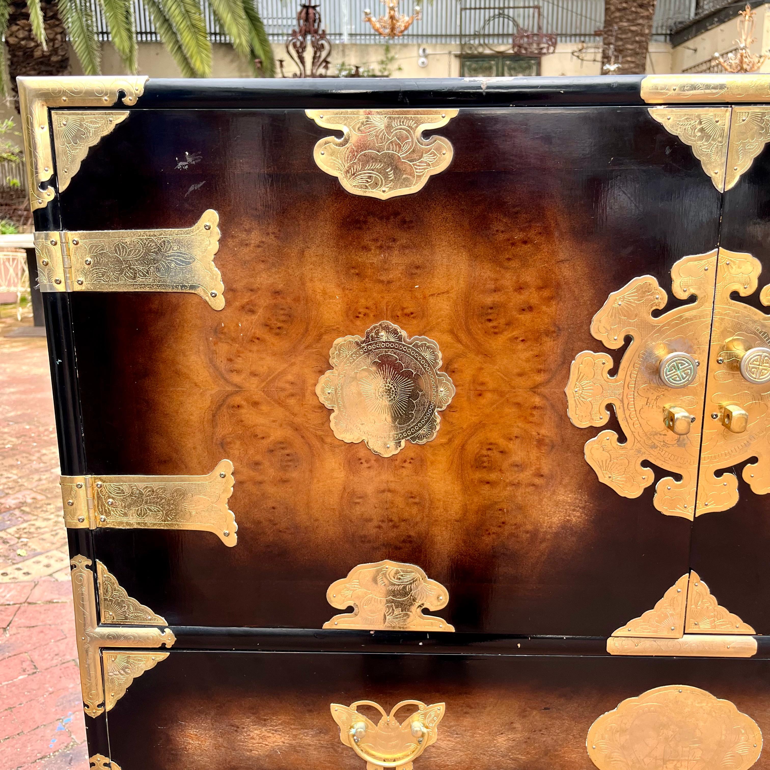 Vintage Korean Tansu Chest with Brass Mounts