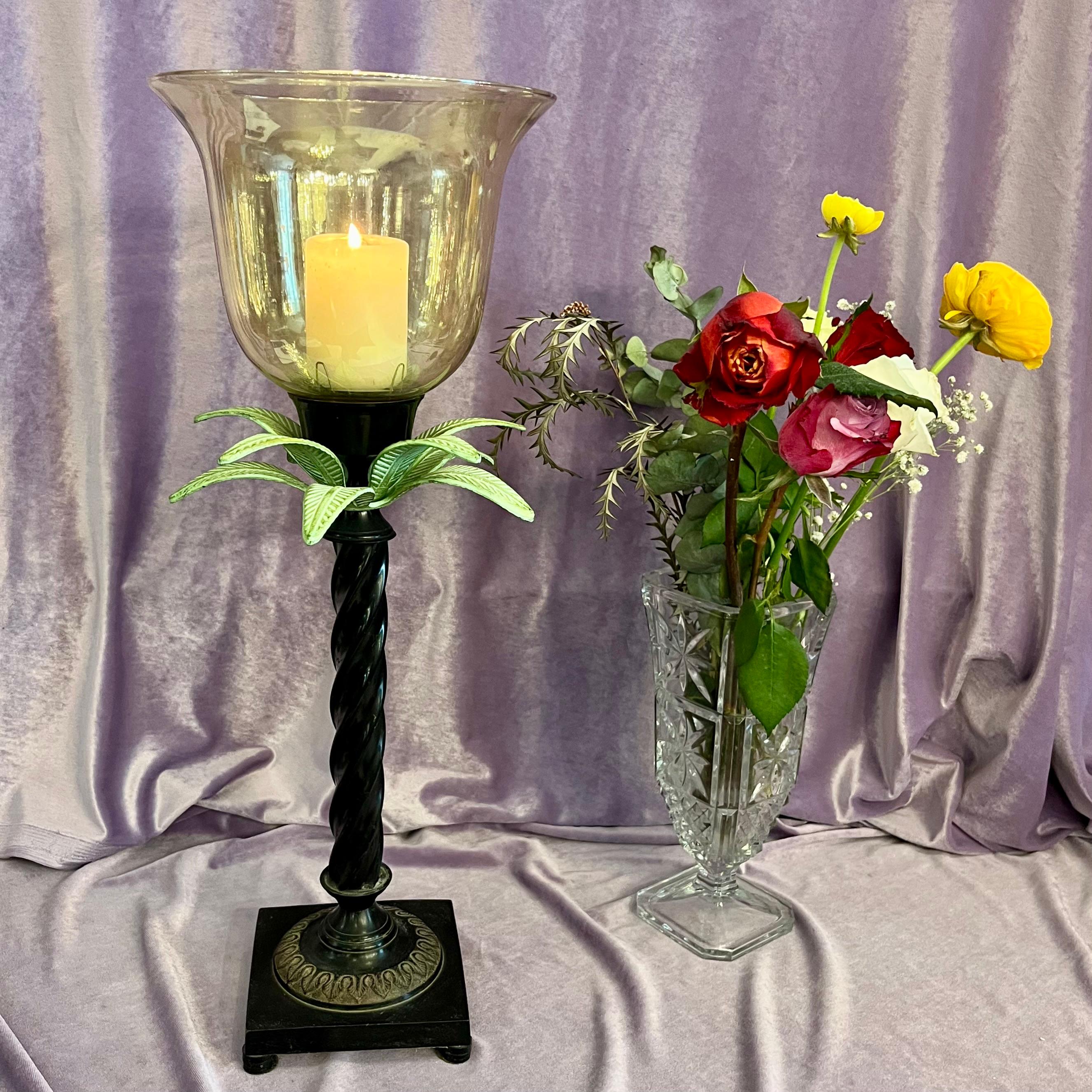 Palm Leaf Candleholder with Glass Shade