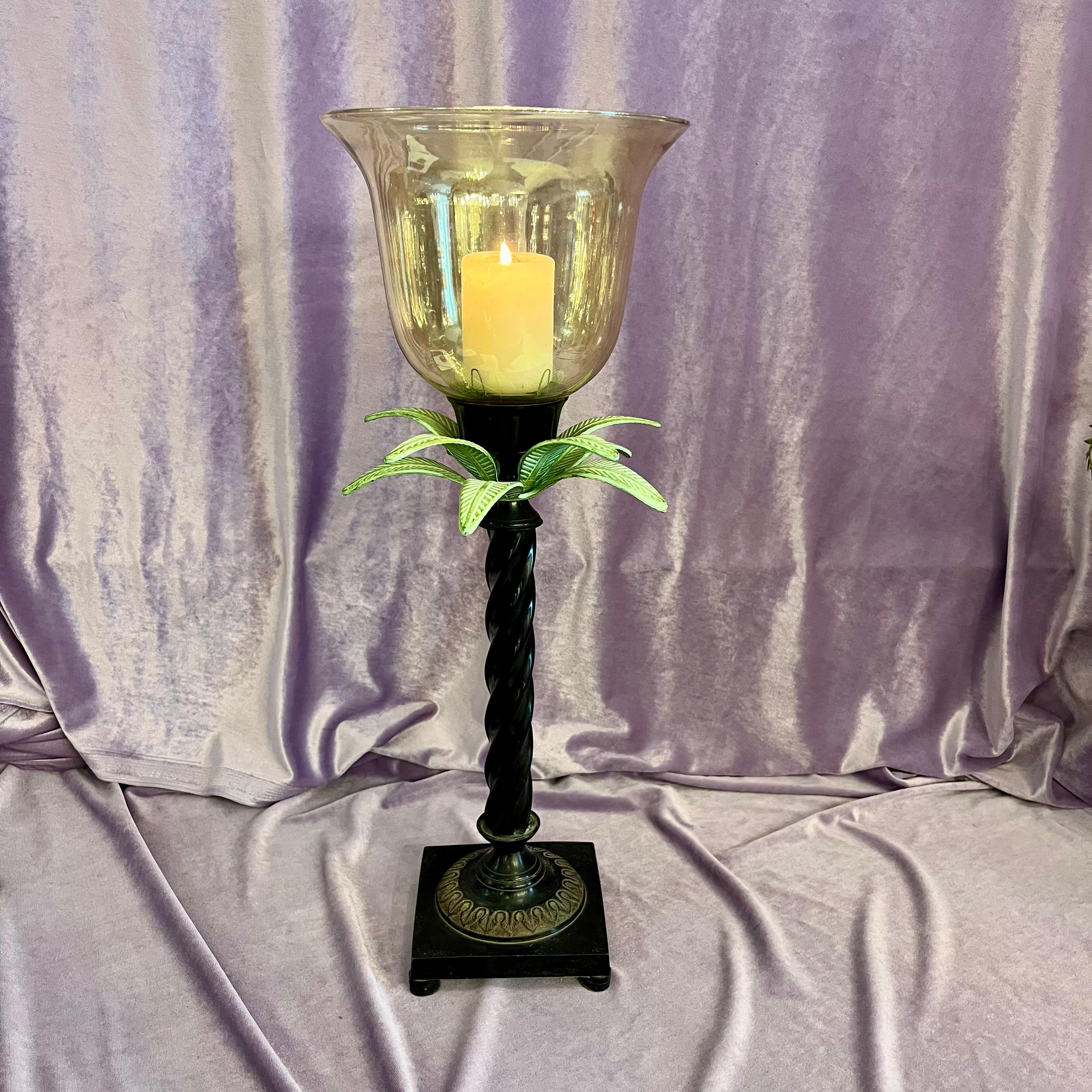 Palm Leaf Candleholder with Glass Shade