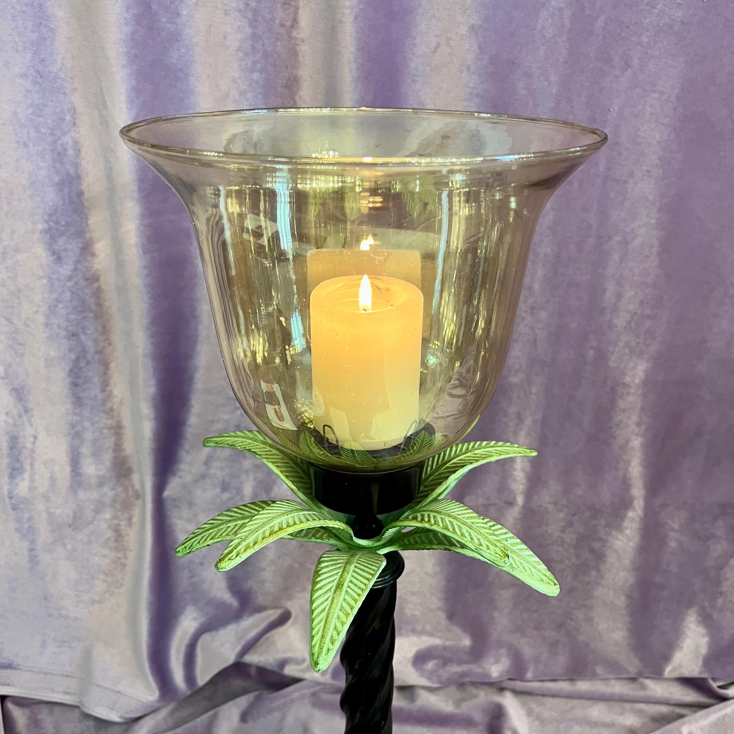 Palm Leaf Candleholder with Glass Shade