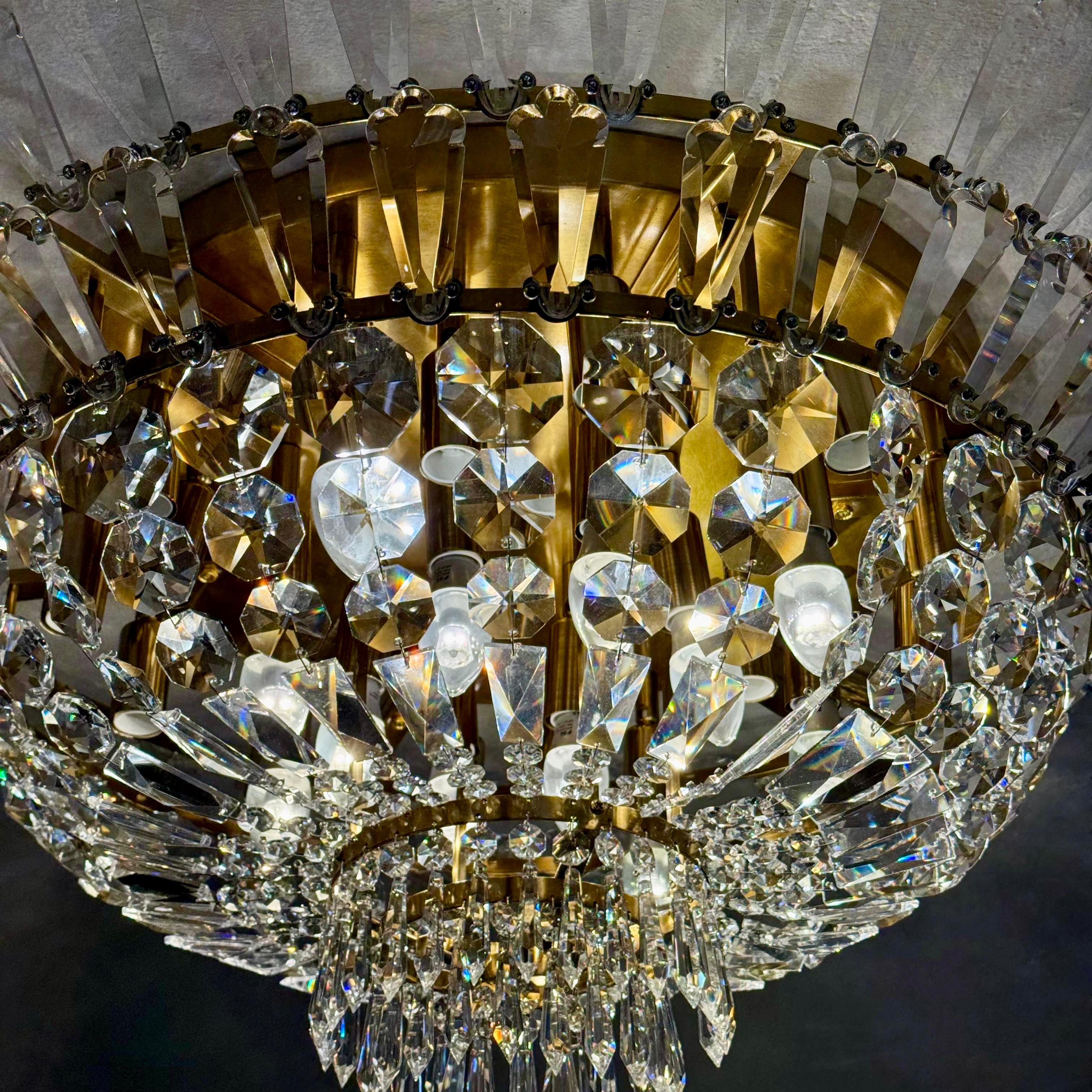 Grand Neoclassical Crystal Flush-Mount Chandelier