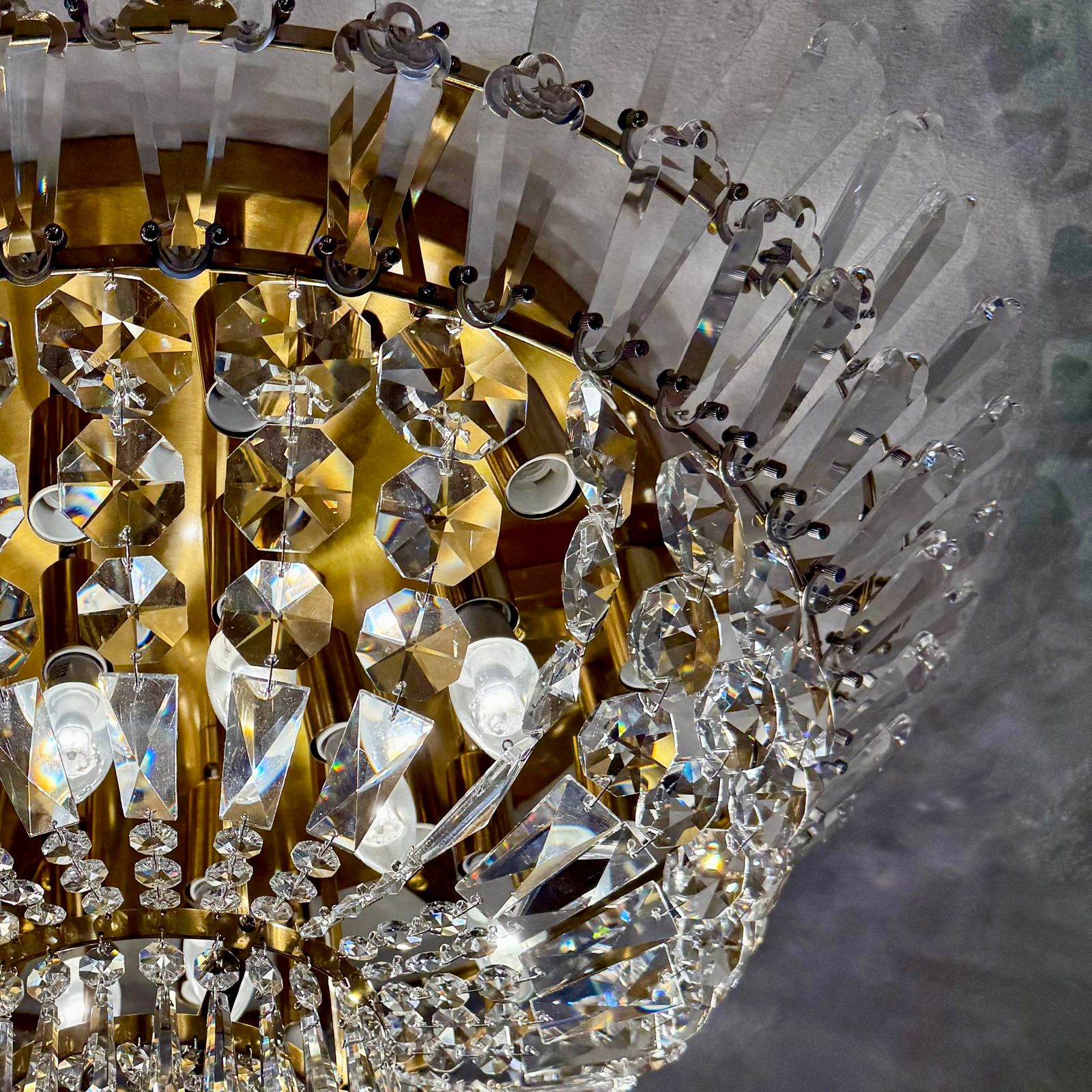 Grand Neoclassical Crystal Flush-Mount Chandelier
