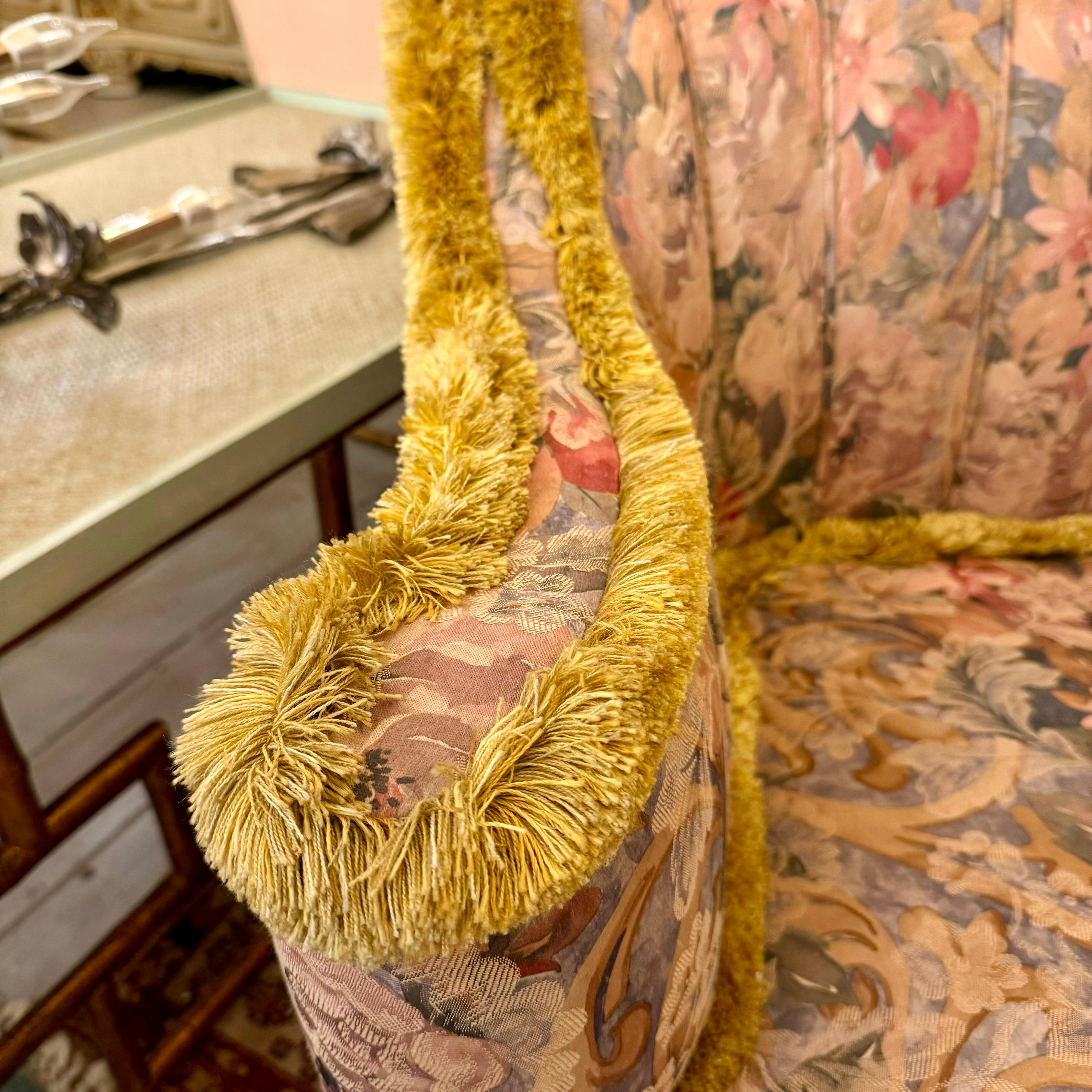 Vintage Floral Lounge Chair with Fringe Detailing