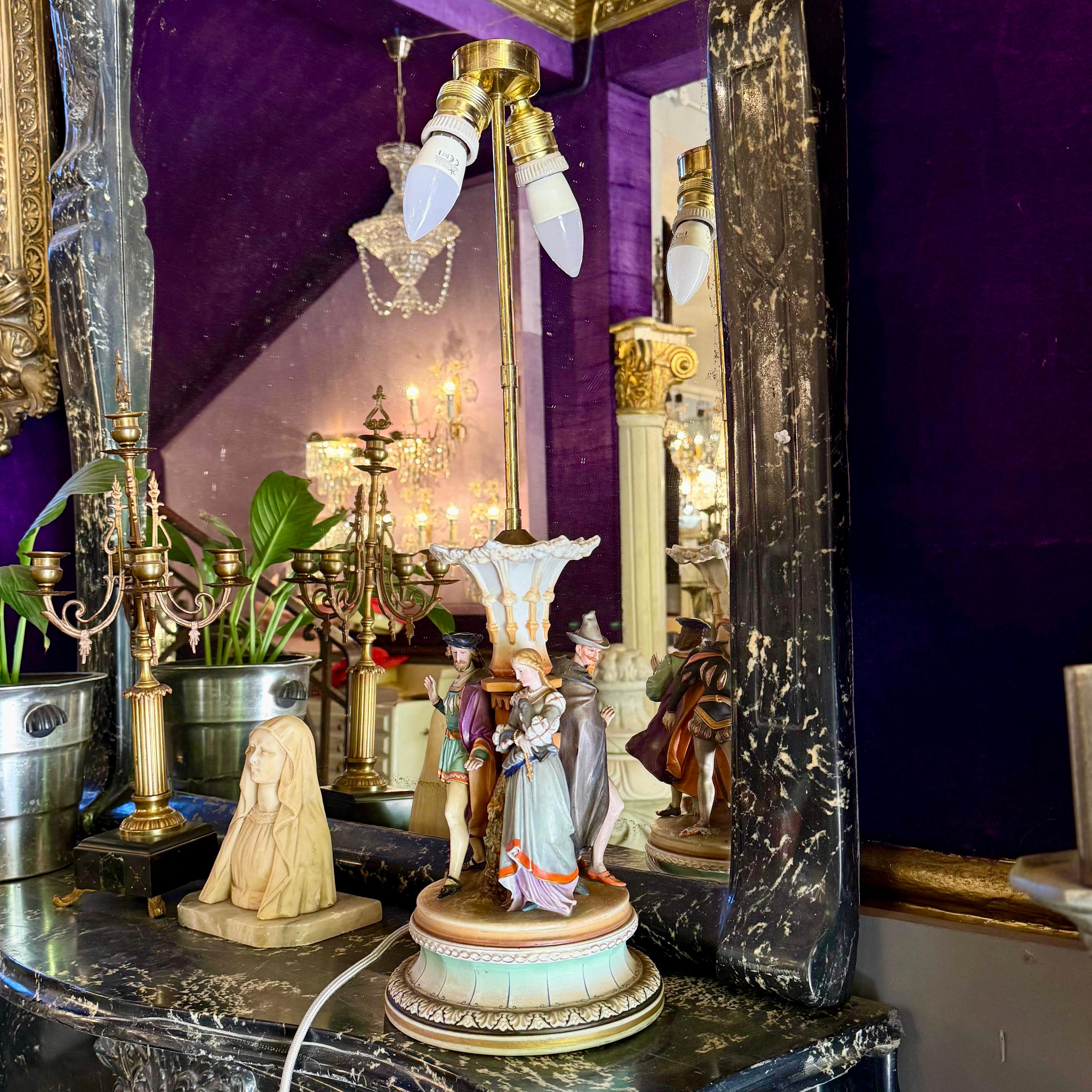 Capodimonte Figurine Lamp with Rococo Courtiers