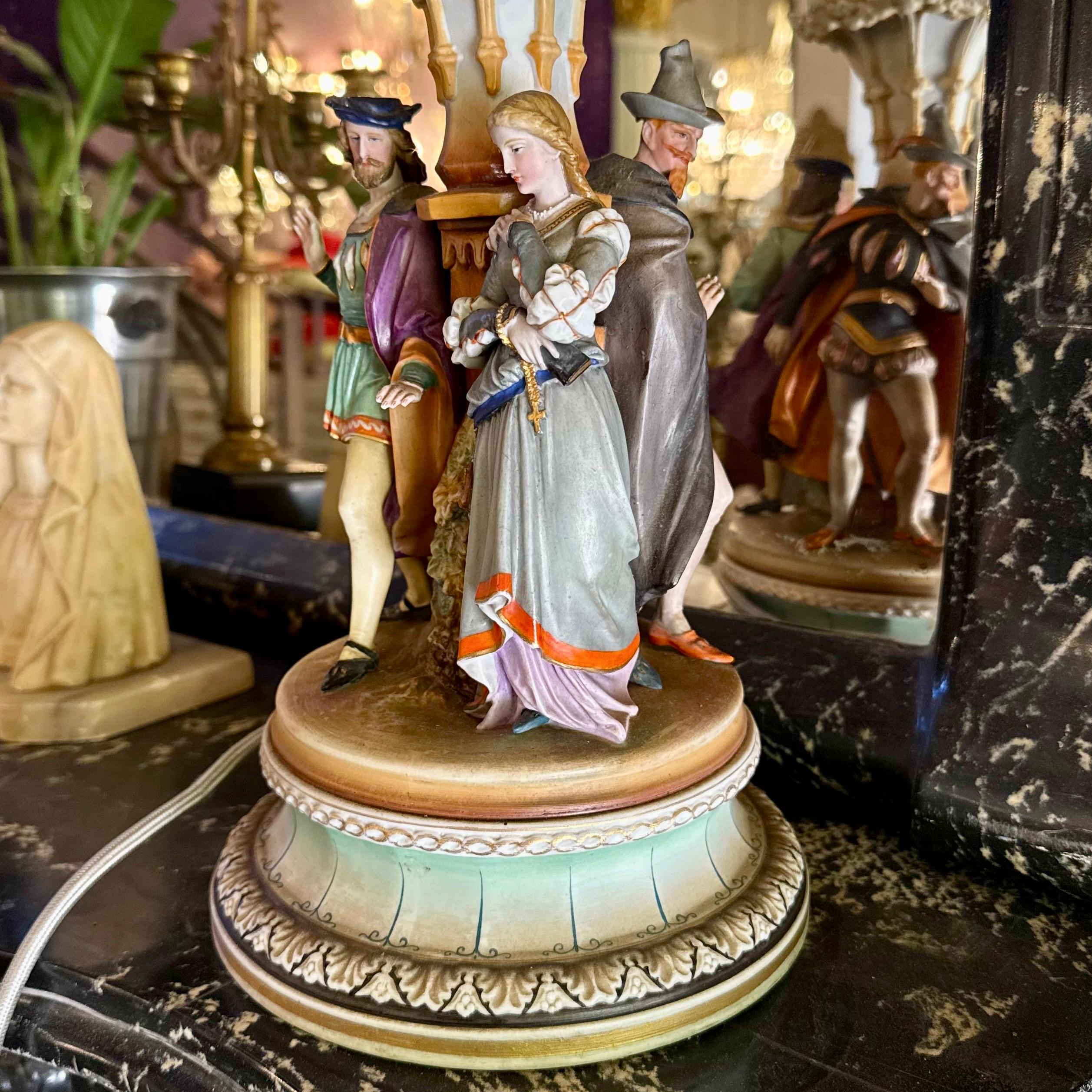 Capodimonte Figurine Lamp with Rococo Courtiers