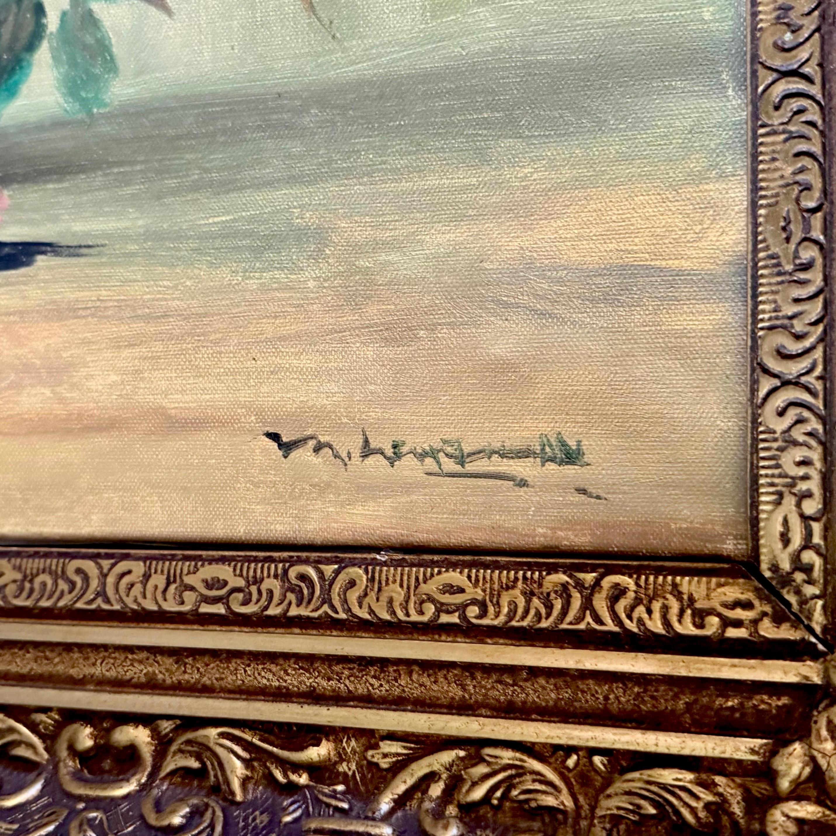 Romantic Still-Life Oil Painting in Ornate Gilt Frame