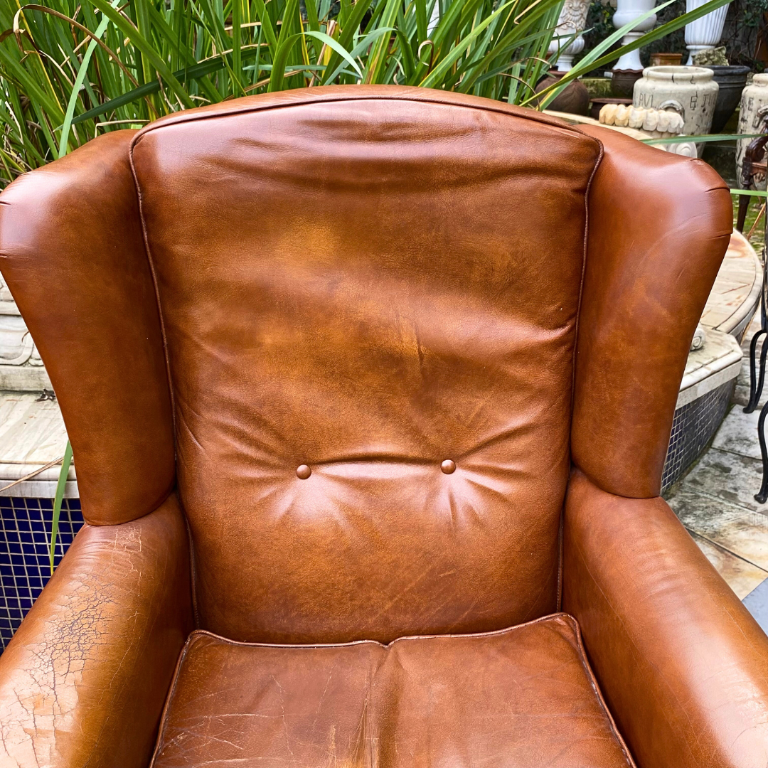 Vintage Tan Leather Wingback Chair