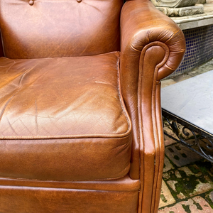 Vintage Tan Leather Wingback Chair