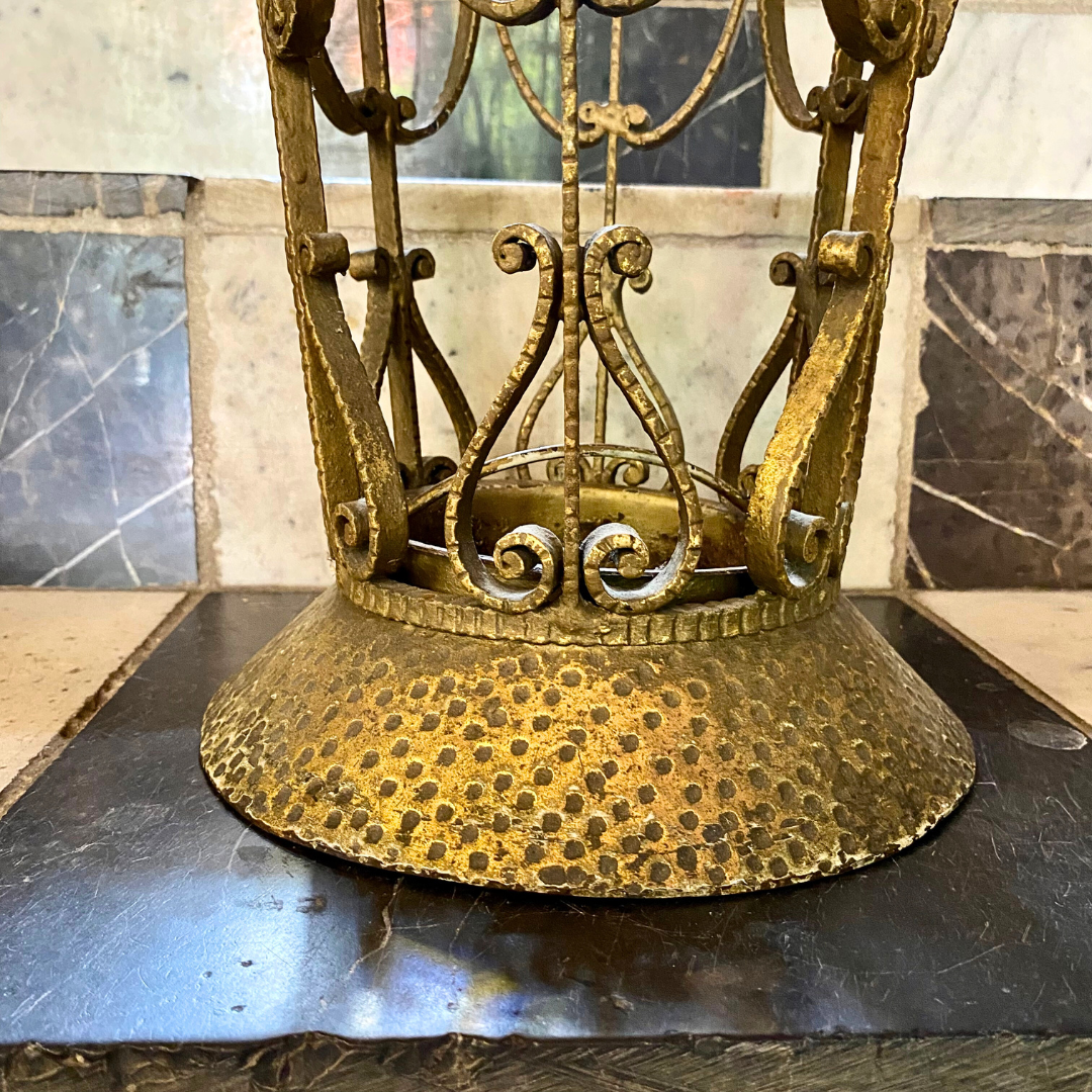 Gold Painted Wrought Iron Umbrella Basket - SOLD