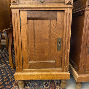 Antique Oak Bedside Pedestals with White Marble Top - SOLD