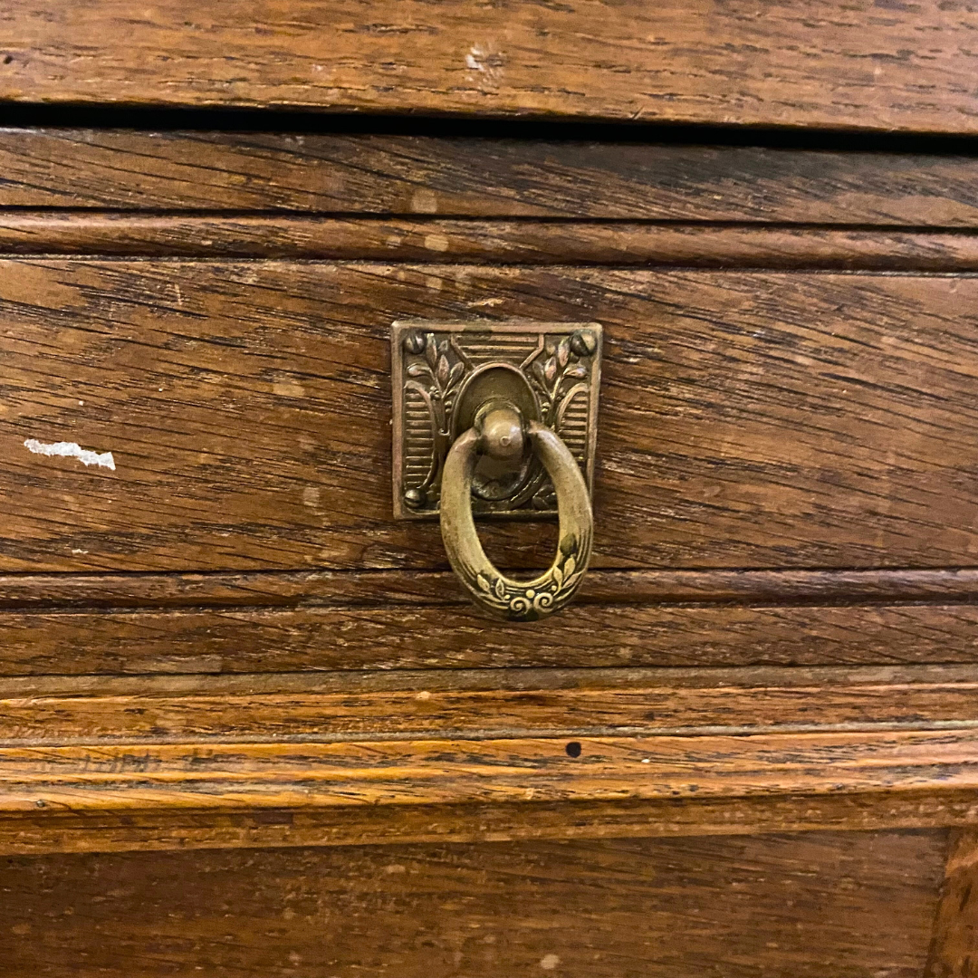 Antique Oak Bedside Pedestals with White Marble Top - SOLD