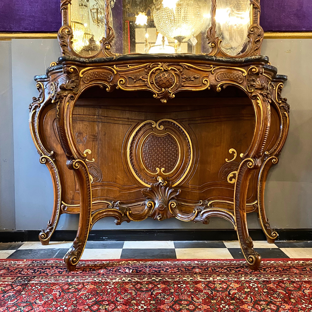 Opulent Italian Mirror & Console Set with Black Marble