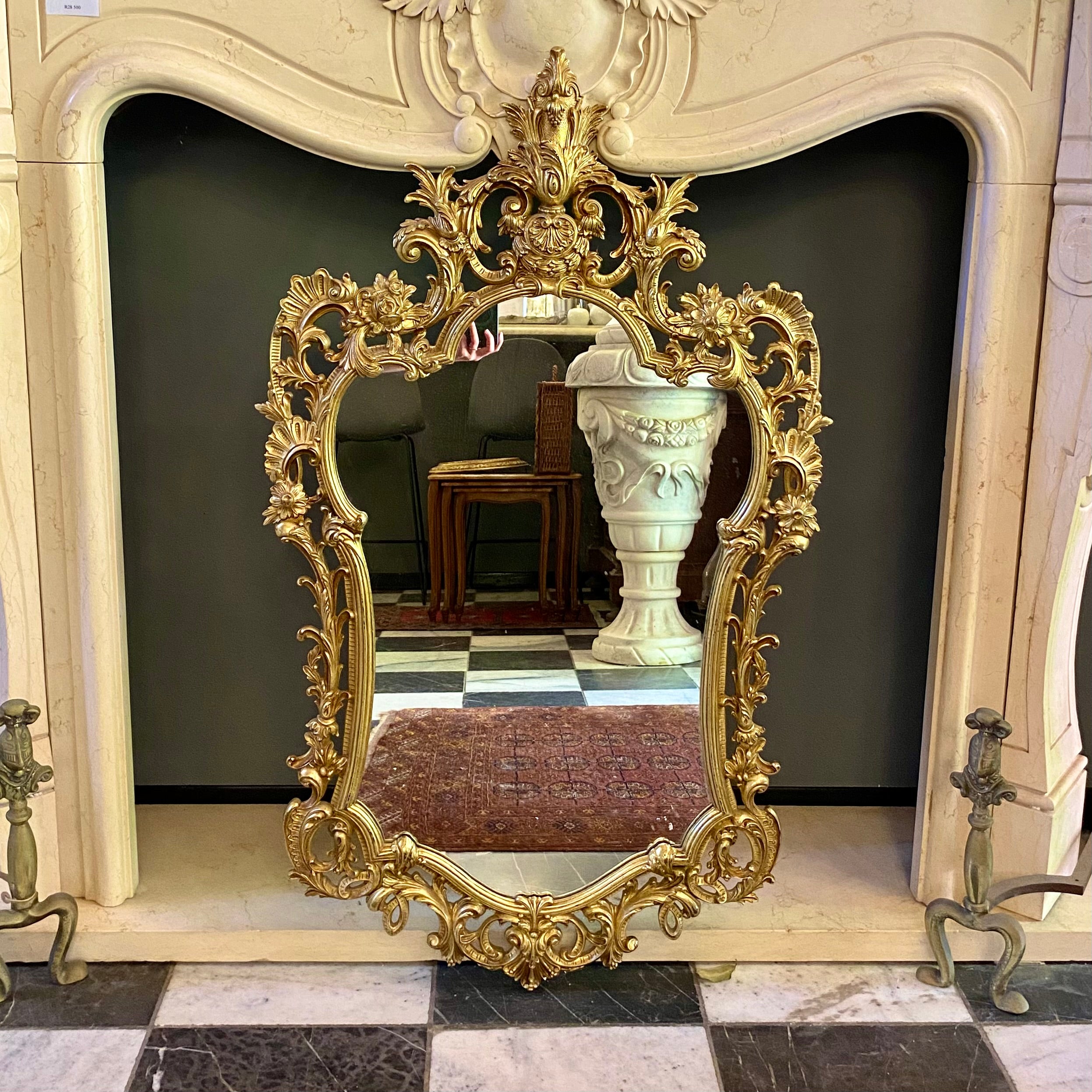 Elegant Antique Gilt Brass Console and Mirror