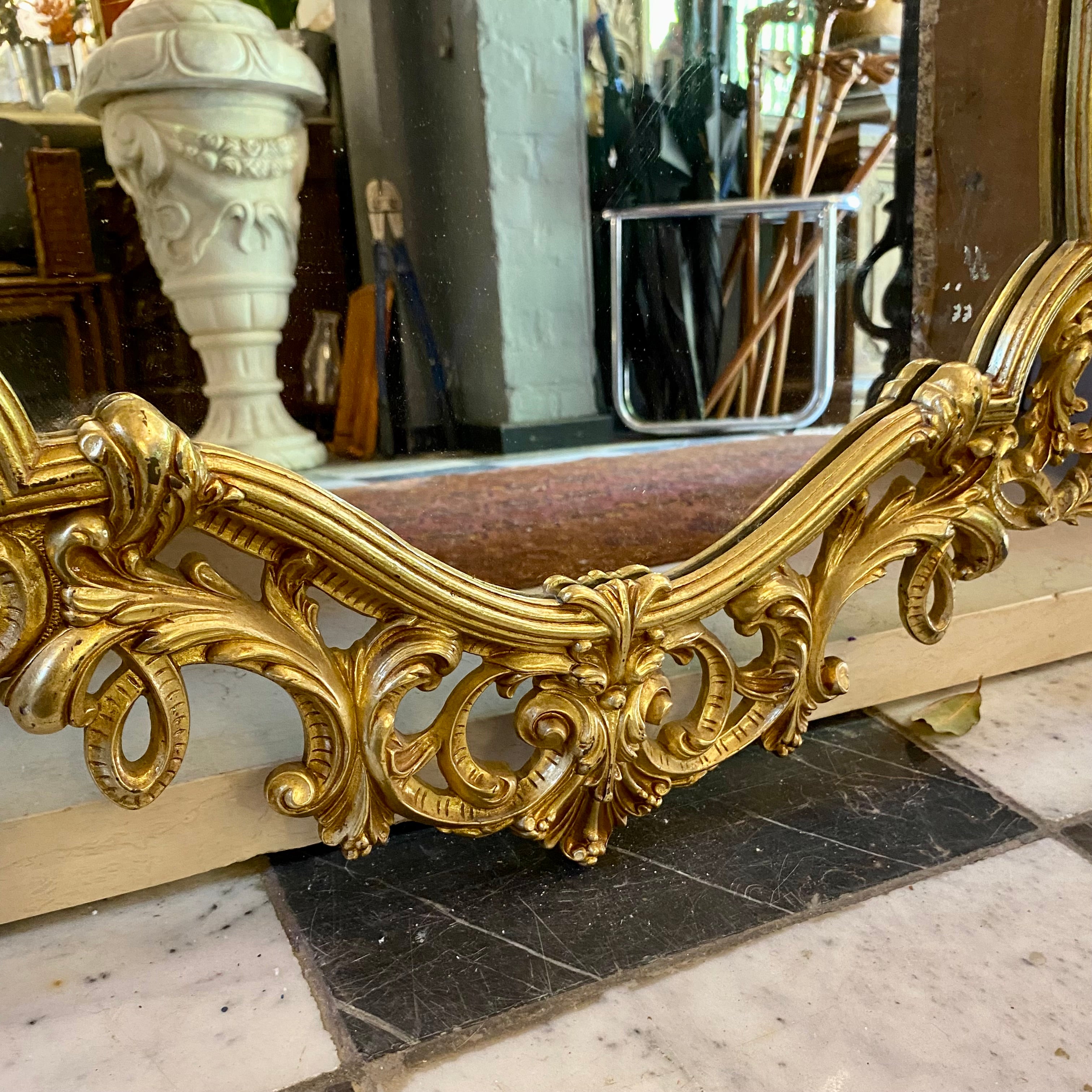 Elegant Antique Gilt Brass Console and Mirror