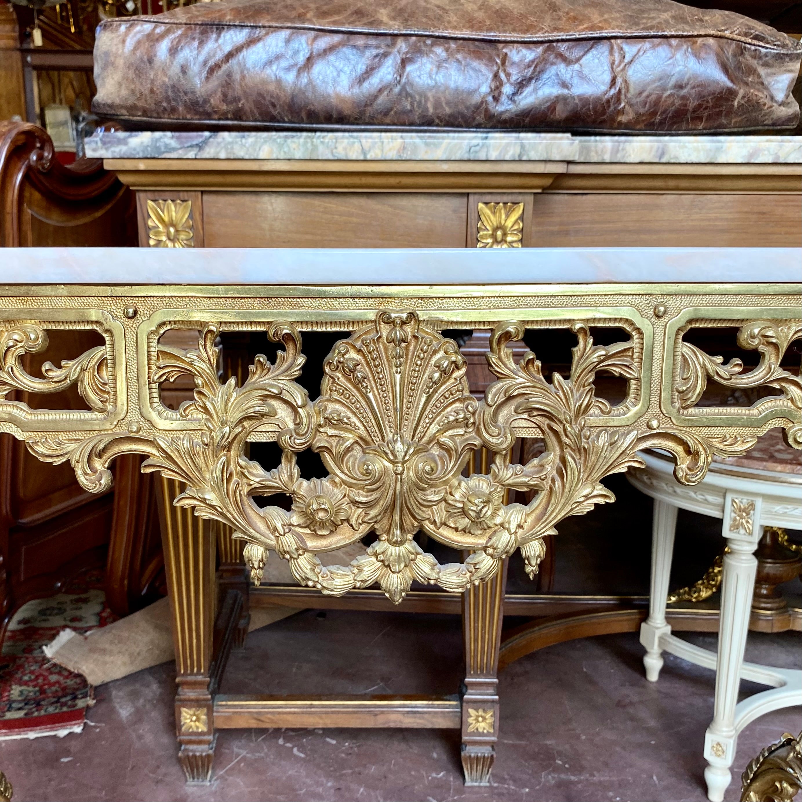 Elegant Antique Gilt Brass Console and Mirror