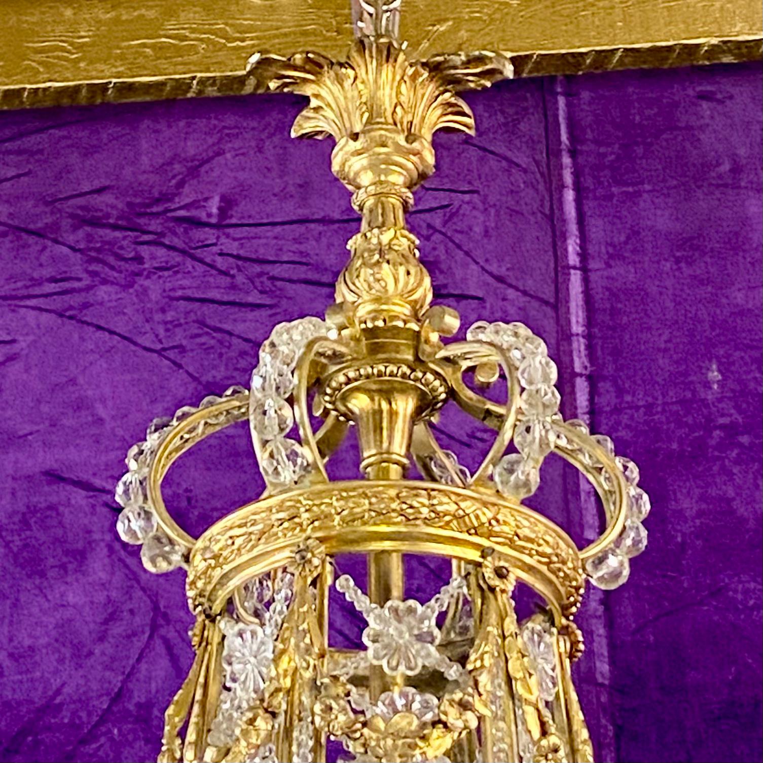 Very Rare Gilt Brass & Crystal Neoclassical Chandelier